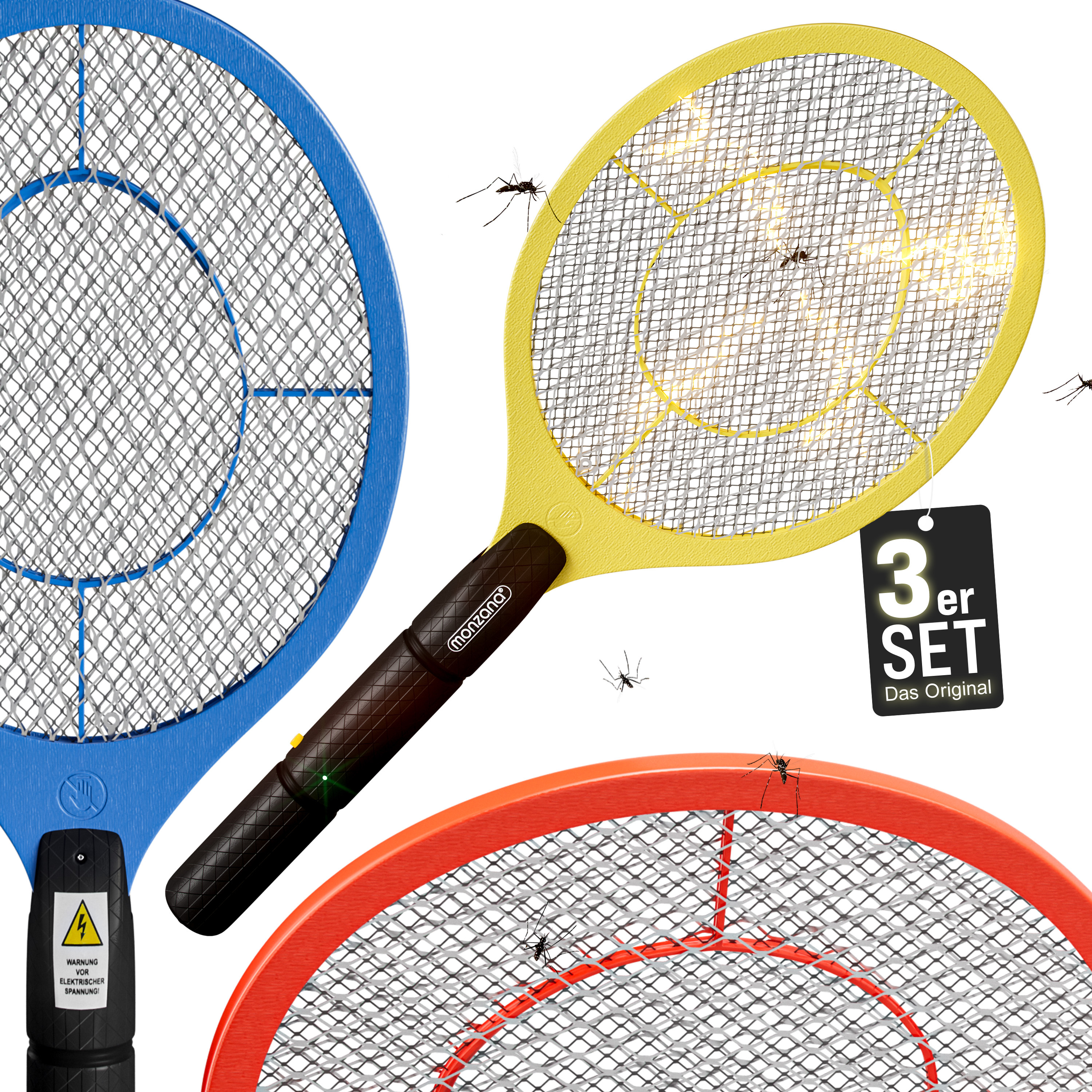 TEMU MONZANA® Tapette à électrique 3x de 3000V avec double grille de sécurité, tapette à moustiques à piles, piège à , attrape-, tue-insectes
