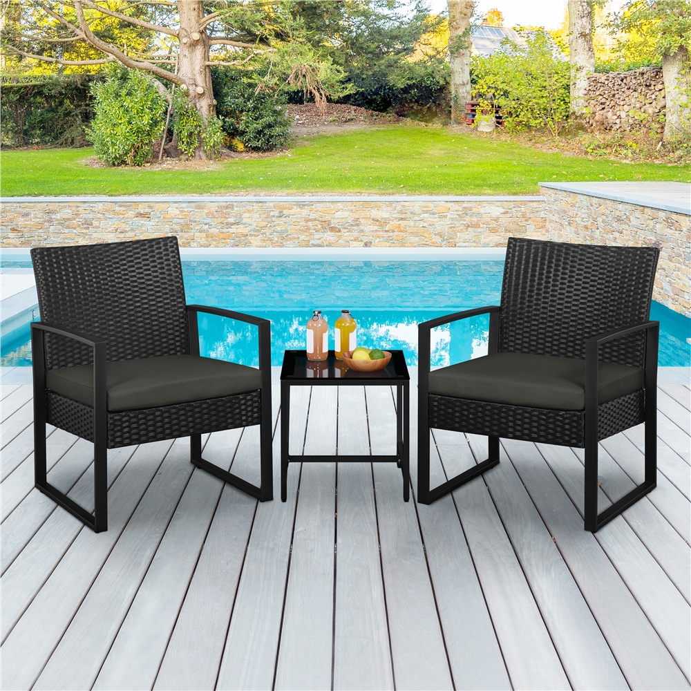 E-shop Costoffs 3-er Gartenmöbel-Set Balkonmöbel Set Terrassenmöbel inkl. 2 Stühle mit Tisch und Sitzkissen für Terrasse Garten Balkon