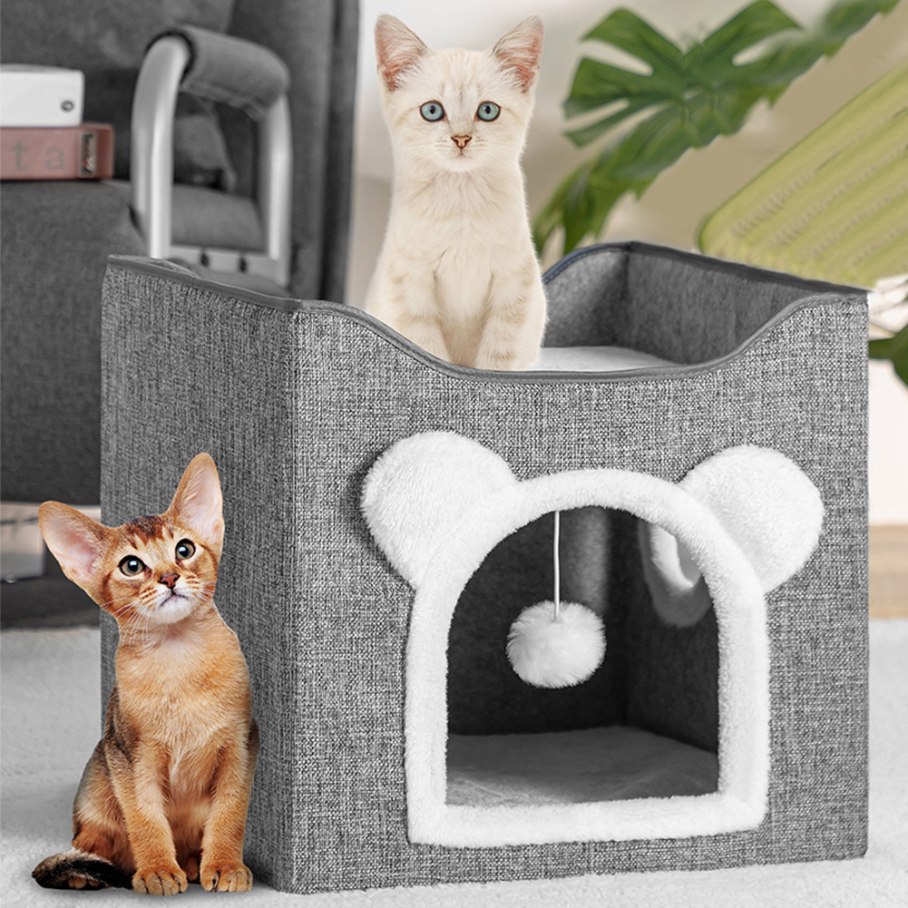TEMU BAKAJI Cuccia per Grigio con ad , Casetta 40 x 40 x 38 cm, Tiragraffi per Animali Domestici in Poliestere , Cuccetta Graffiatoio, 2 Ripiani con
