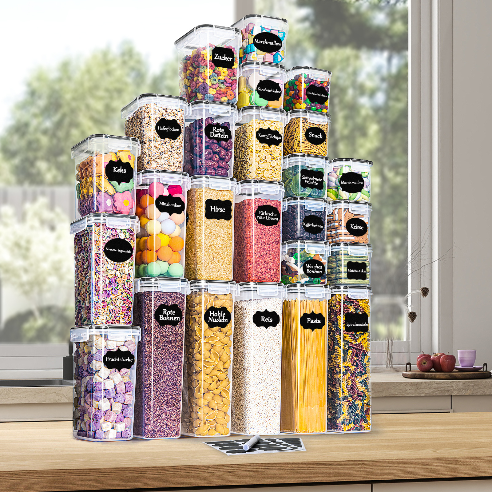 TEMU A Must For Families! 25pcs Set Of Storage Cans, Kitchen Organizer, Airtight Storage Containers Plastic With Lid, Storage Can For Flour Coffee Beans Spaghetti Storage