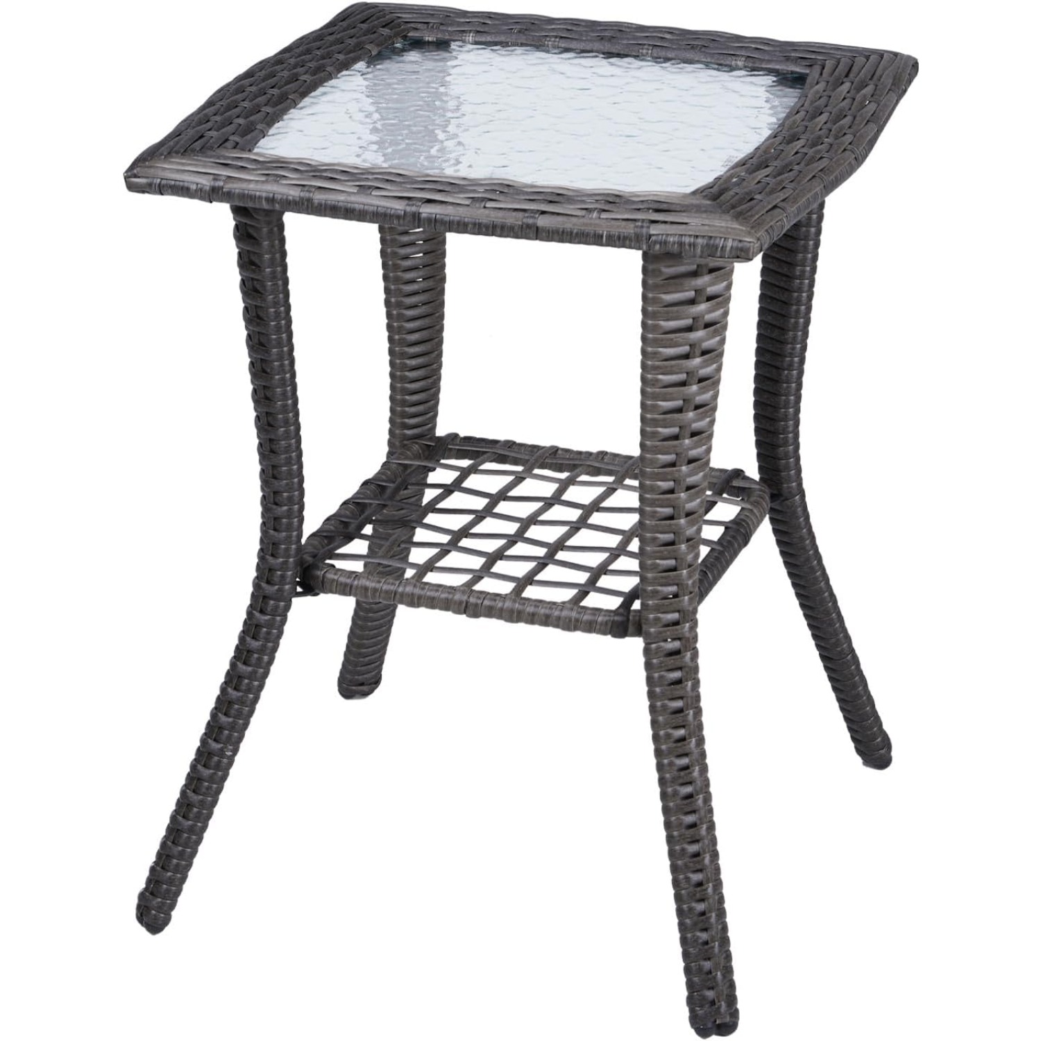 Image of Bonnlo Rattan Side Table With Glass Top, Balcony Furniture Grey/brown, Small Garden Furniture, Weatherproof Balcony Table Outdoor, 46x46x57 Cm (brown)