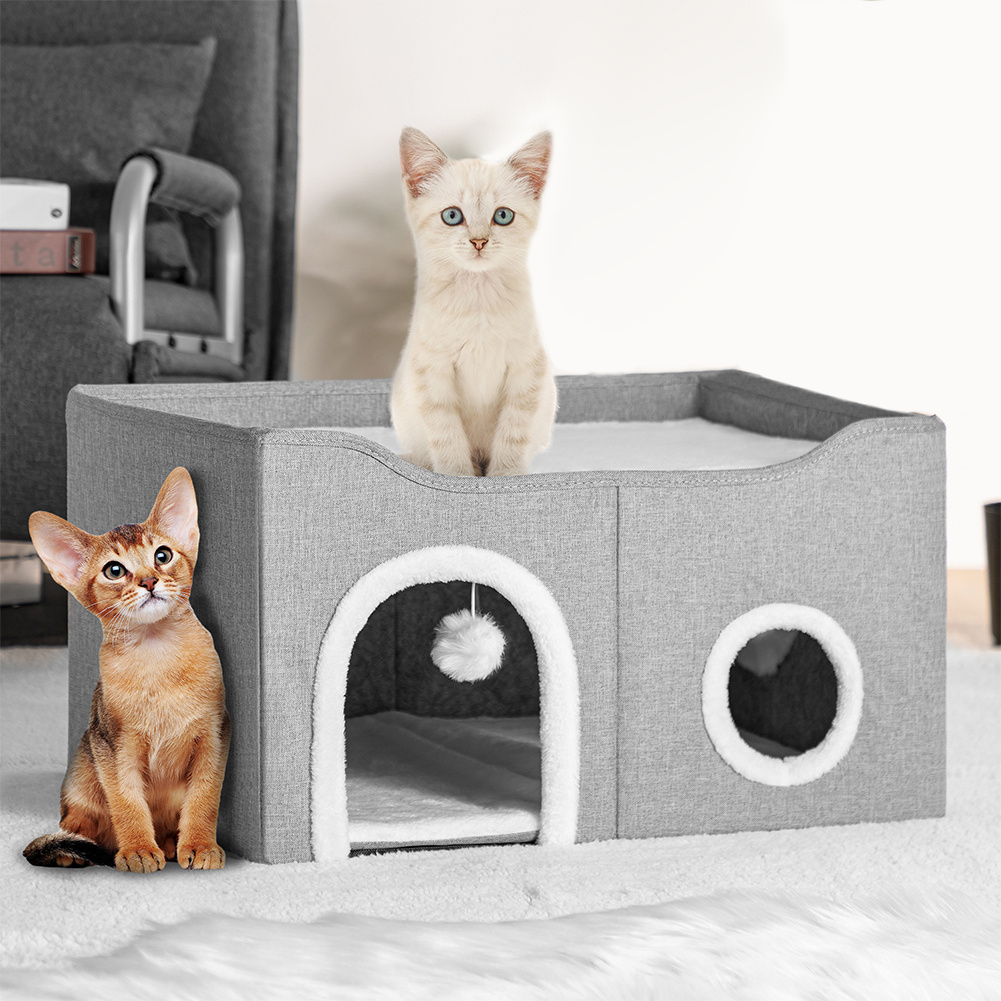 TEMU Bakaji Bed With Double Entrance, Pet Shelter, Polyester Scratching Post, Anti-slip Base Scratching Bed 61 X 41 X 33.5 Cm