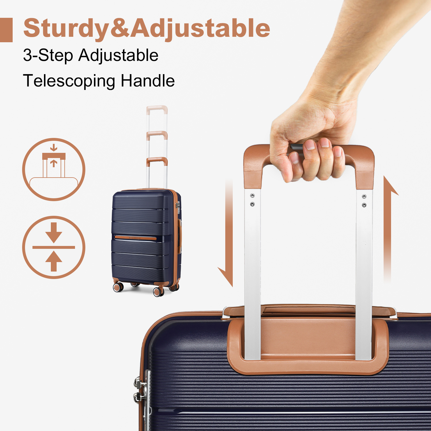 British Traveller Lightweight PP Hard Shell Travel Trolley Suitcase