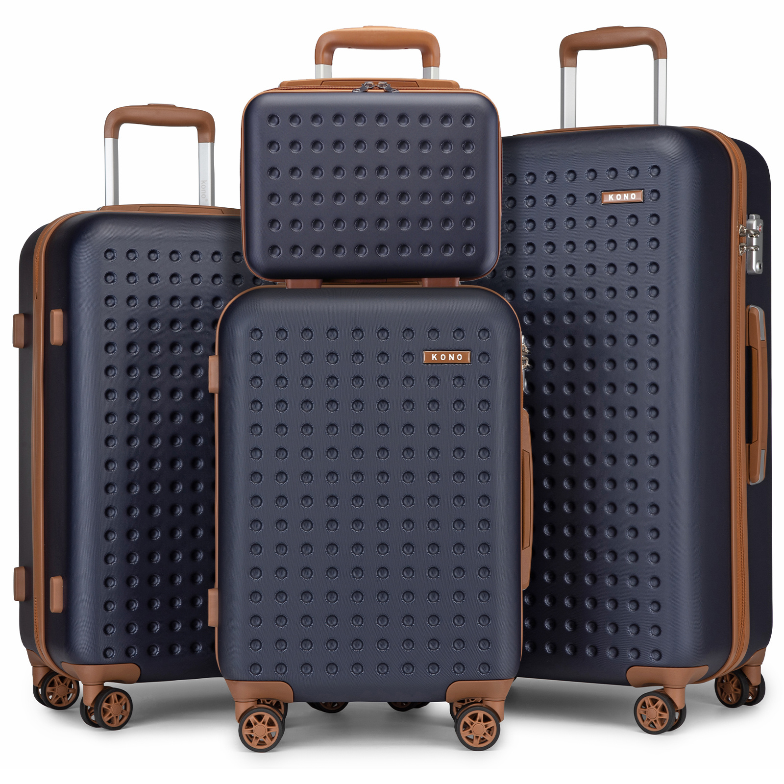 E-shop 4-teiliges Koffer-Gepäckset mit 14/20/24/28 Zoll, Kono Stil, stylischer ABS+PC Polka Dot Hartschalenkoffer mit TSA-Schloss und Vanity Case