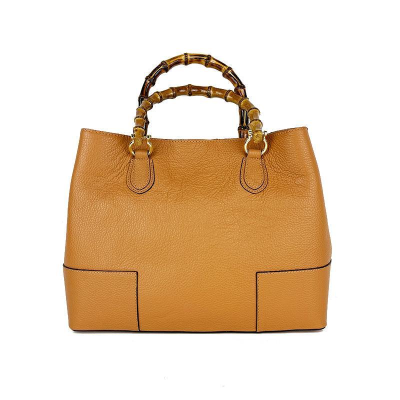Handbag in Real Leather with Bamboo Handles Made in Italy, Women's Handbag, Bamboo Leather Bag