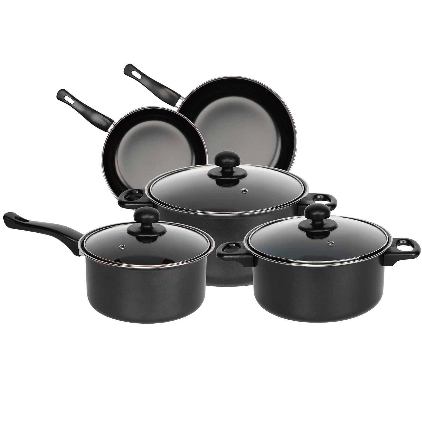 TEMU Black 8pcs Non Stick Cookware Set Cooking Pot Frying Pan Saucepan With Lids