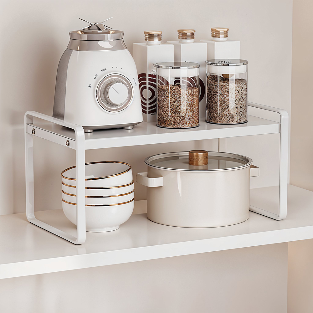 TEMU 1pc Kitchen Cupboard Shelf, Cup Holder Kitchen Spice Rack, Durable Metal Stackable Kitchen Counter Organizer, Desktop Storage Shelf,
