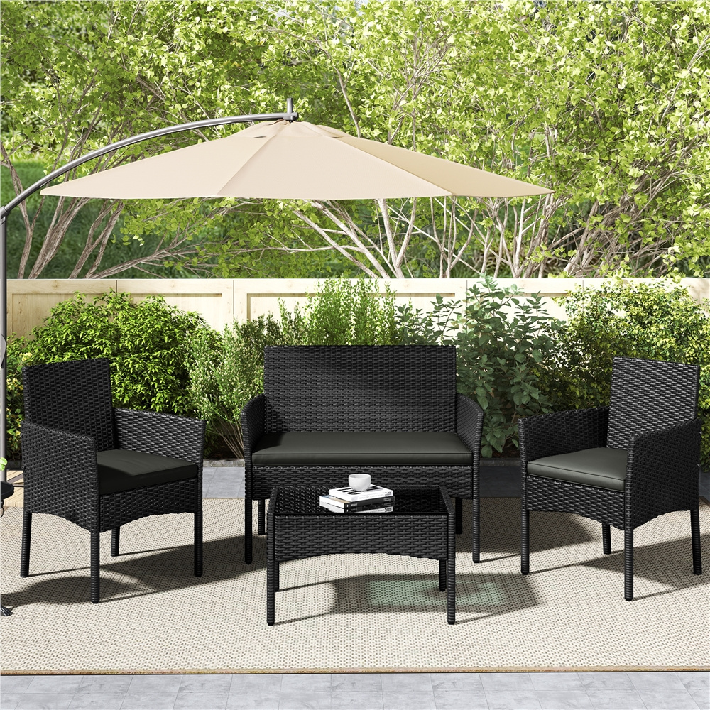 Image of Costoffs 4pcs Balcony Furniture Set Garden Furniture Set Terrace Furniture Outdoor Made Of Polyrattan With 2-seater Sofa 2 Chairs Table And Seat Cushions For Balcony
