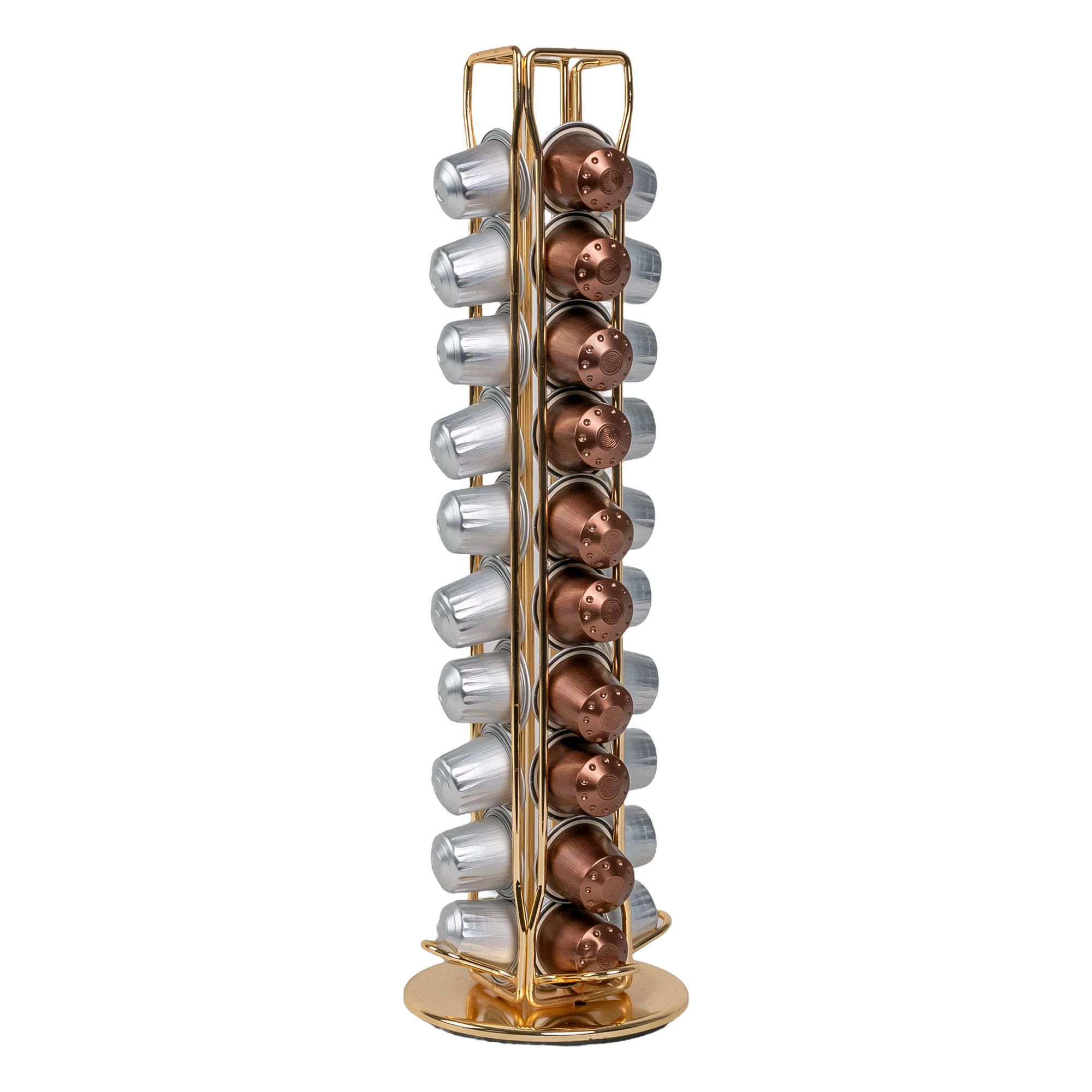 Image of Intirilife Coffee Capsule Holder Compatible With Nespresso Capsules (40pcs) In Gold - 11.5 X Cm - 360 Degree Rotatable Capsule Stand Storage For Coffee Capsules Pads