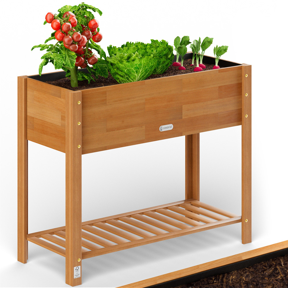 Image of Casaria® Raised Garden Bed 100x40x84cm, Acacia, 2-tier, Weather-resistant, Solid Wood, Storage Floor, Film, Garden, Planter Box, Bed, Brown