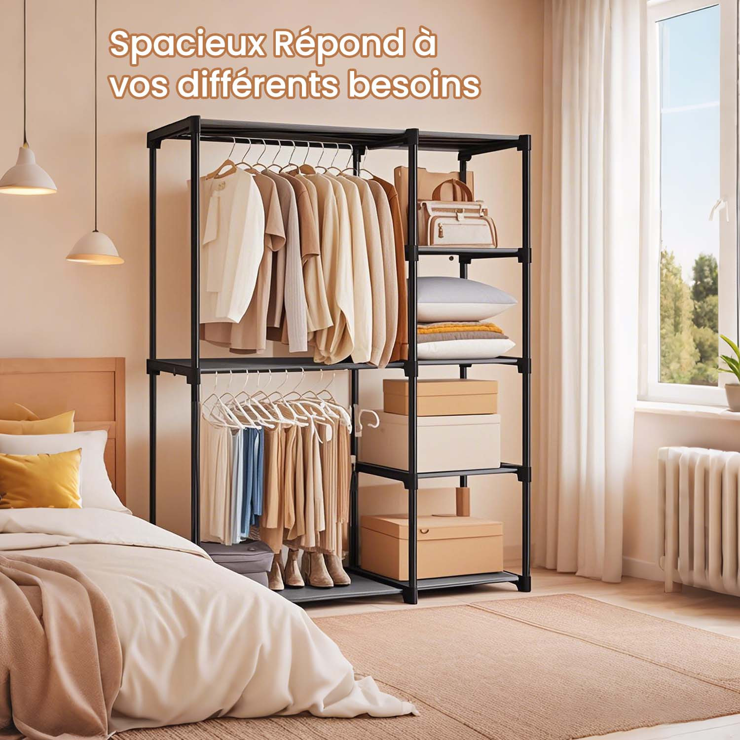 Armoire De Rangement Pliable Modulable - 10 Compartiments, 6 Portes, 1 Cintre - Dimensions 69x50x170 Cm, Capacité 60 Kg