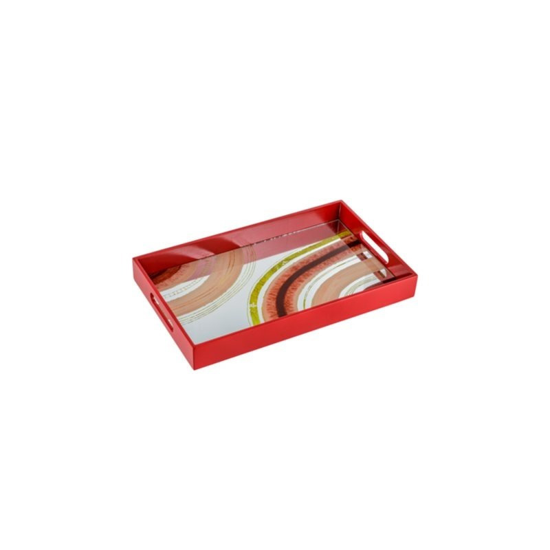 Baroni Home Rectangular Tray With Abstract , Serving Tray With Wooden Edge And Handles, Decorative Kitchen Tray, 40x24x4.5 Cm