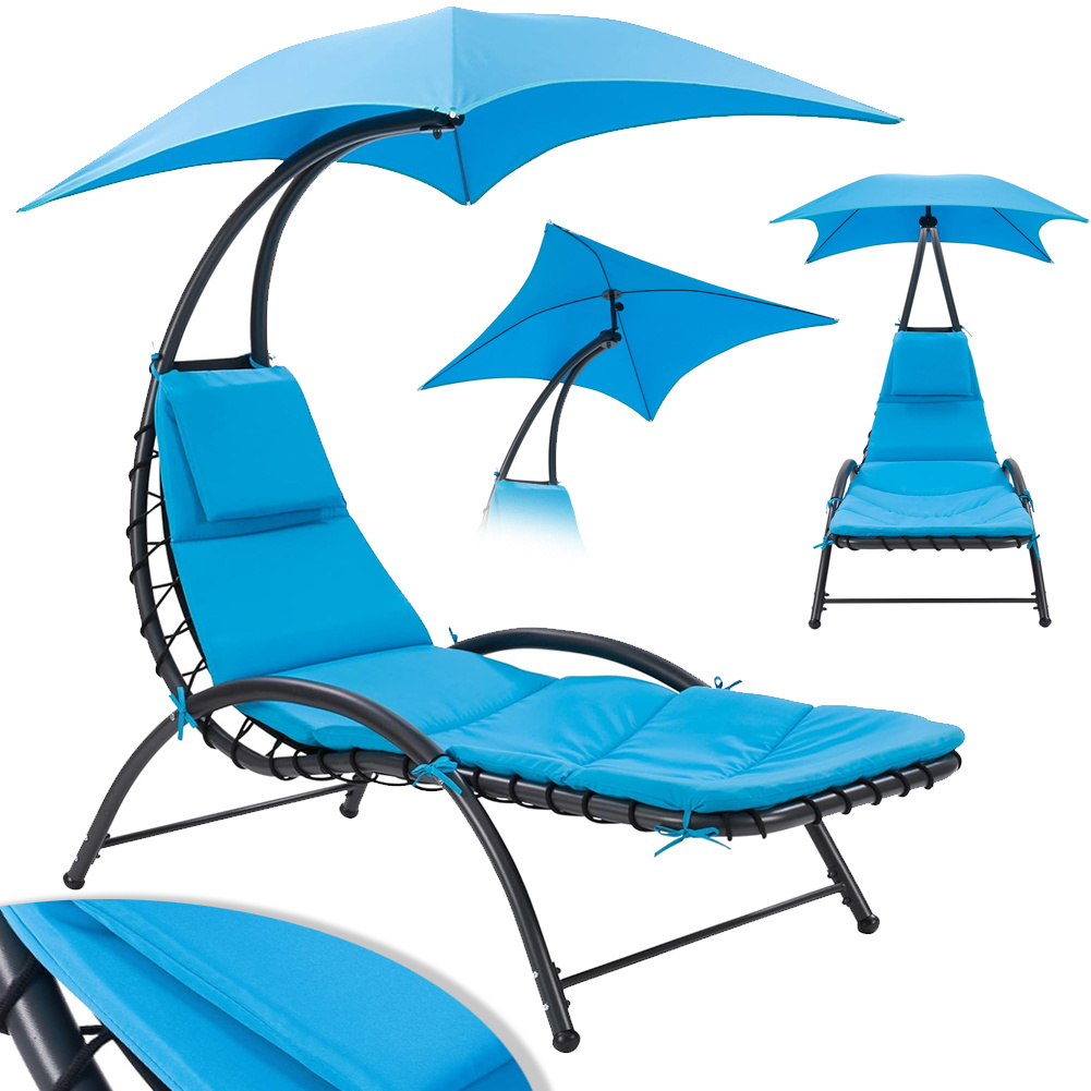Bakaji Outdoor Hanging Swing Lounger With Sun Lounger And Padded Cushion, Curved Garden Hammock Chair, Ergonomic Seating And Parasol, Ideal For Patio, Balcony, Terrace