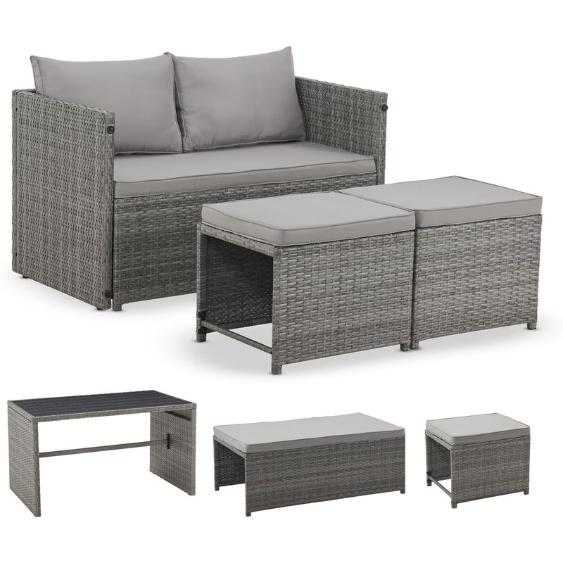 E-shop Polyrattan Relax Gartenmöbel Set Tisch, Sofa Balkonmöbel Sitzgruppe für Balkon, Garten Outdoor Lounge graumeliert