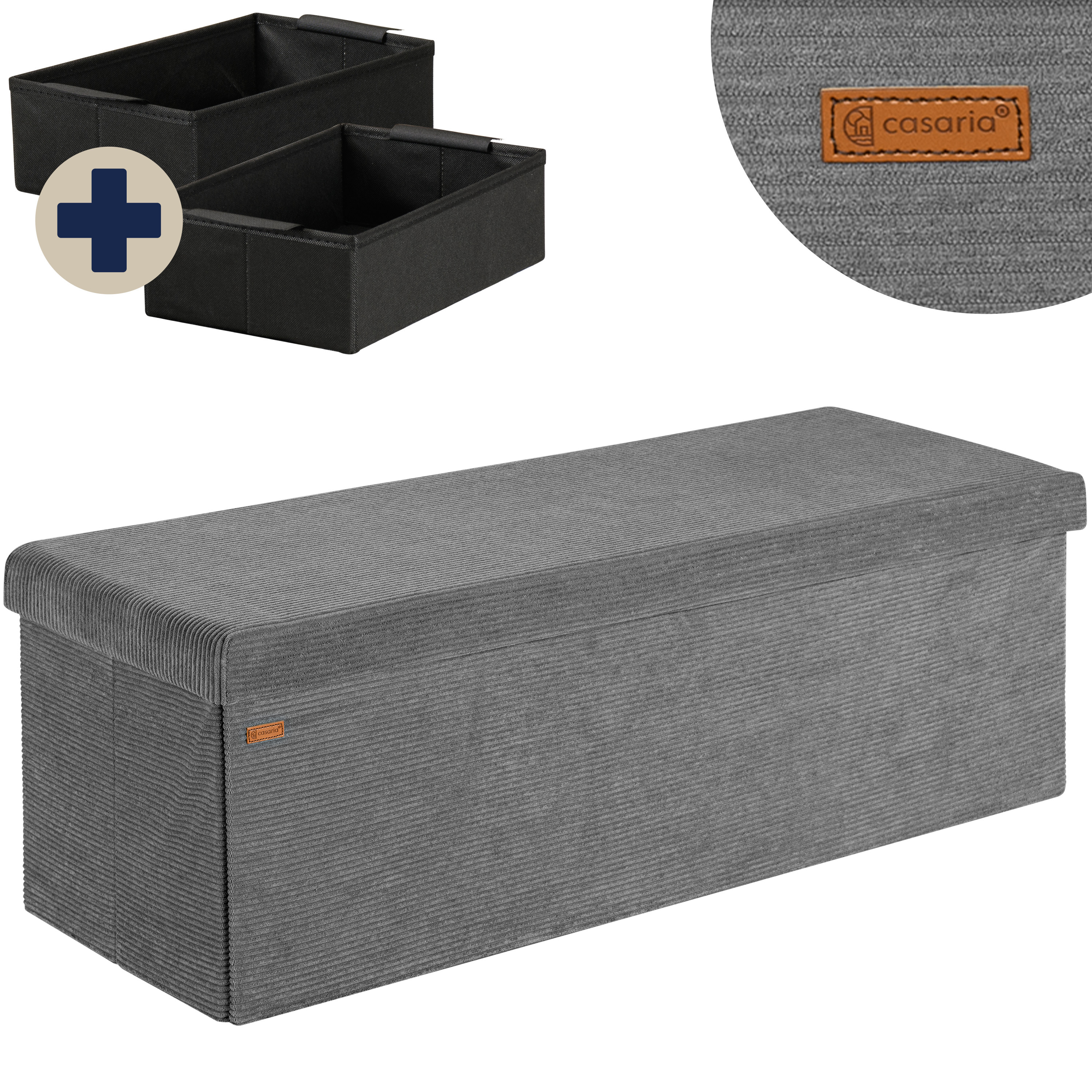 Image of Casaria® Bench With Storage Cord . 2 Boxes Folding Bench 300kg Load Capacity 114x38cm Chest For Living Room Bedroom Hall Chest Bench, Storage Bench