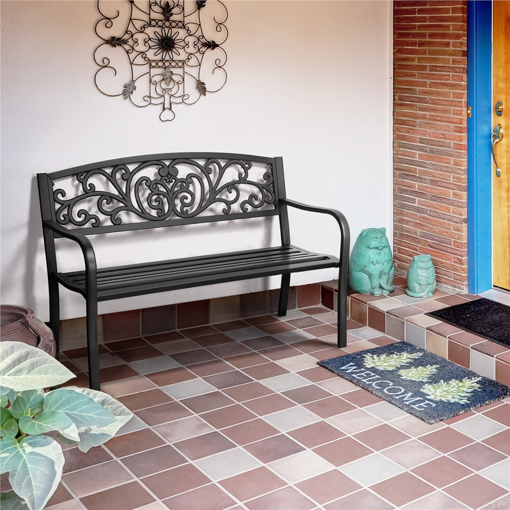 E-shop Costoffs 2-3 Sitzer Vintage Metall Gartenbank Parkbank Sitzbank Wetterfest Ruhebank mit Armlehne Rückenlehne für Balkon Terrasse und Garten