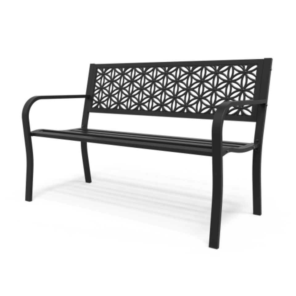 Image of Bonlo Garden Bench Metal Retro Style, Weatherproof Bench For 2-3 , Dining Bench With Backrest And Floral Armrest, Garden Furniture Loadable Up To 360kg, Benches For Garden Balcony Yard (mint & Black)