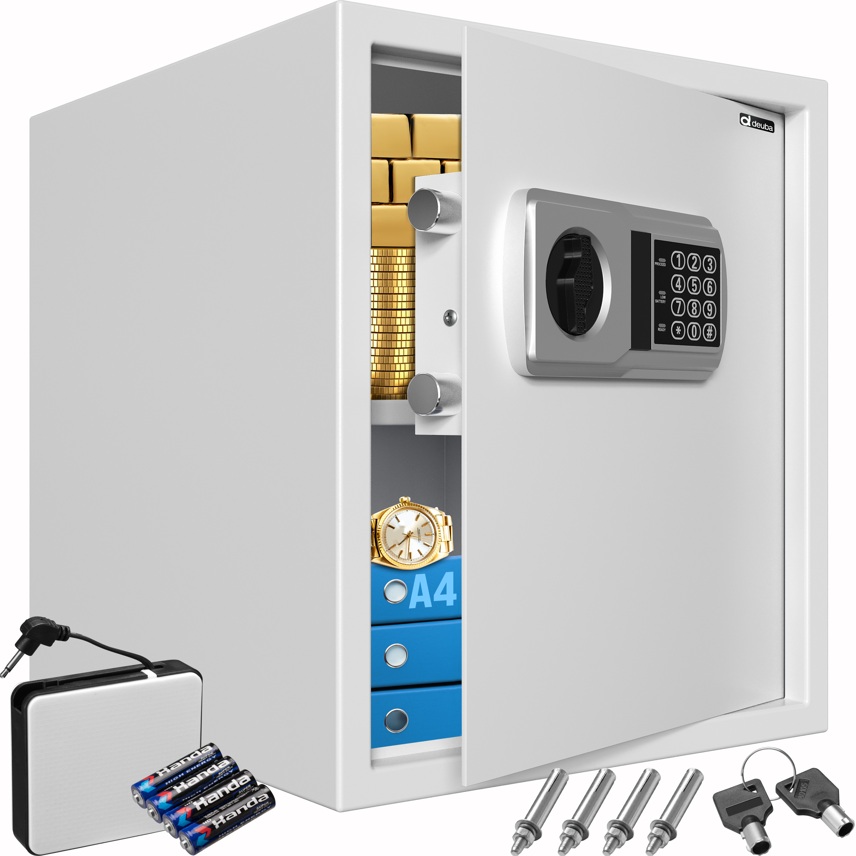 Xxl Electric Safe 35x40x40cm, 4mm Door Thickness, Bolts, Interior Lighting Included, Mounting Materials Included, Safe