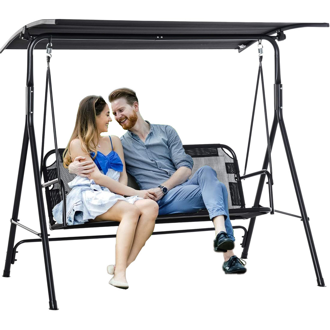 Bakaji 3-seater Garden Swing Bed With Adjustable Sunshade Canopy, Metal Frame, And Breathable Fabric Seating With Ergonomic Soft Padding, Ideal For Outdoor, Patio Use