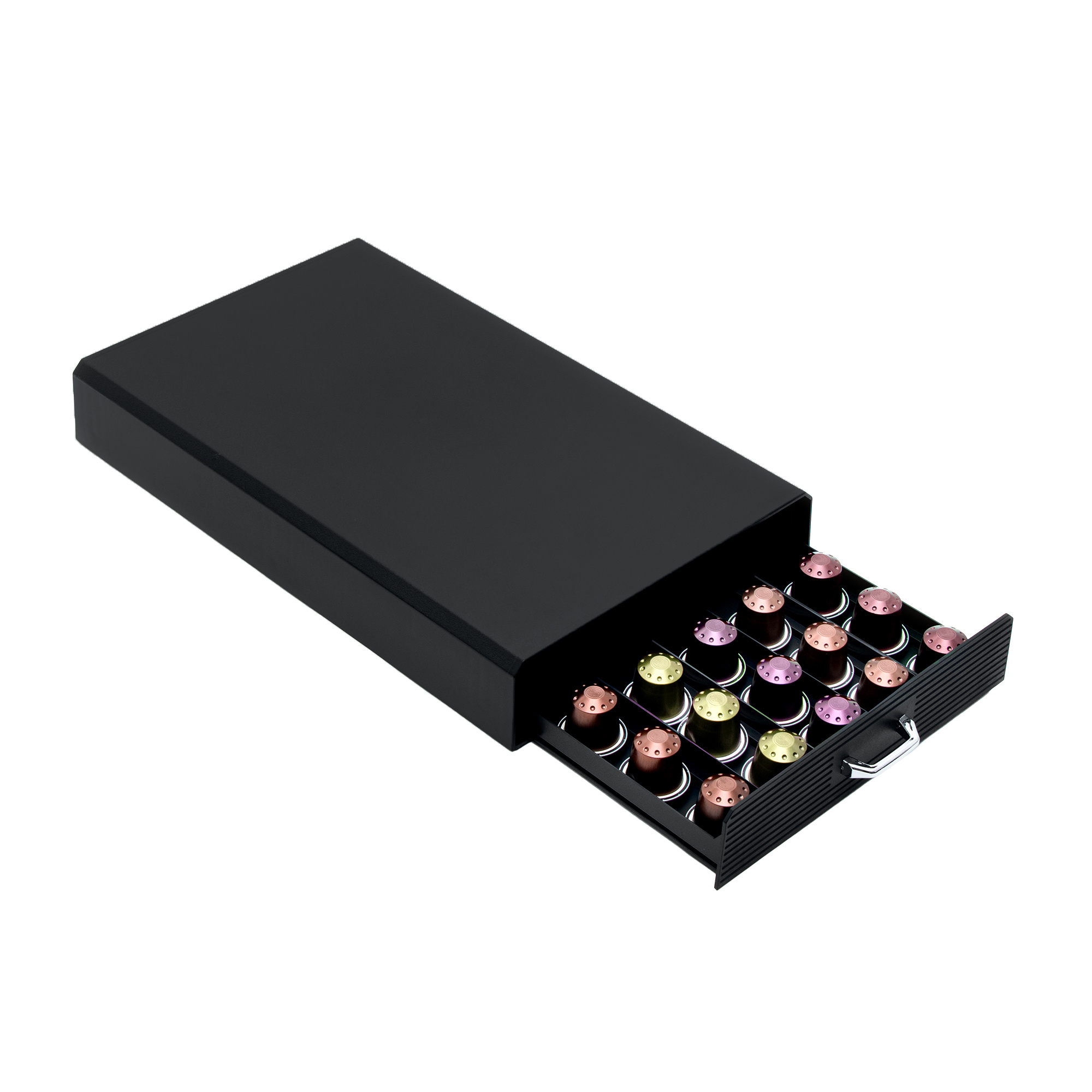 E-shop Aufbewahrungsschublade für 50 Kaffeekapsel kompatibel mit Nespresso Kapseln 38.2 .2 x 5.6 cm Kaffee Kaspelhalter Schubfach Schubkasten Ständer