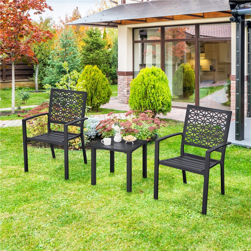 Image of Costoffs Outdoor Metal Chair Garden Armchair With High Back Dining Chair Stackable Metal Armchair For Terrace Balcony Patio Yard