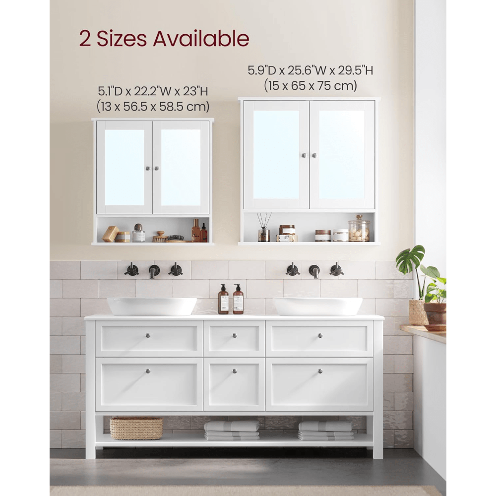 TEMU Bathroom Cabinet With Mirror, Wall Cabinet With 2 Mirrored Doors And Open Compartment, Adjustable Shelf, Wall-mounted