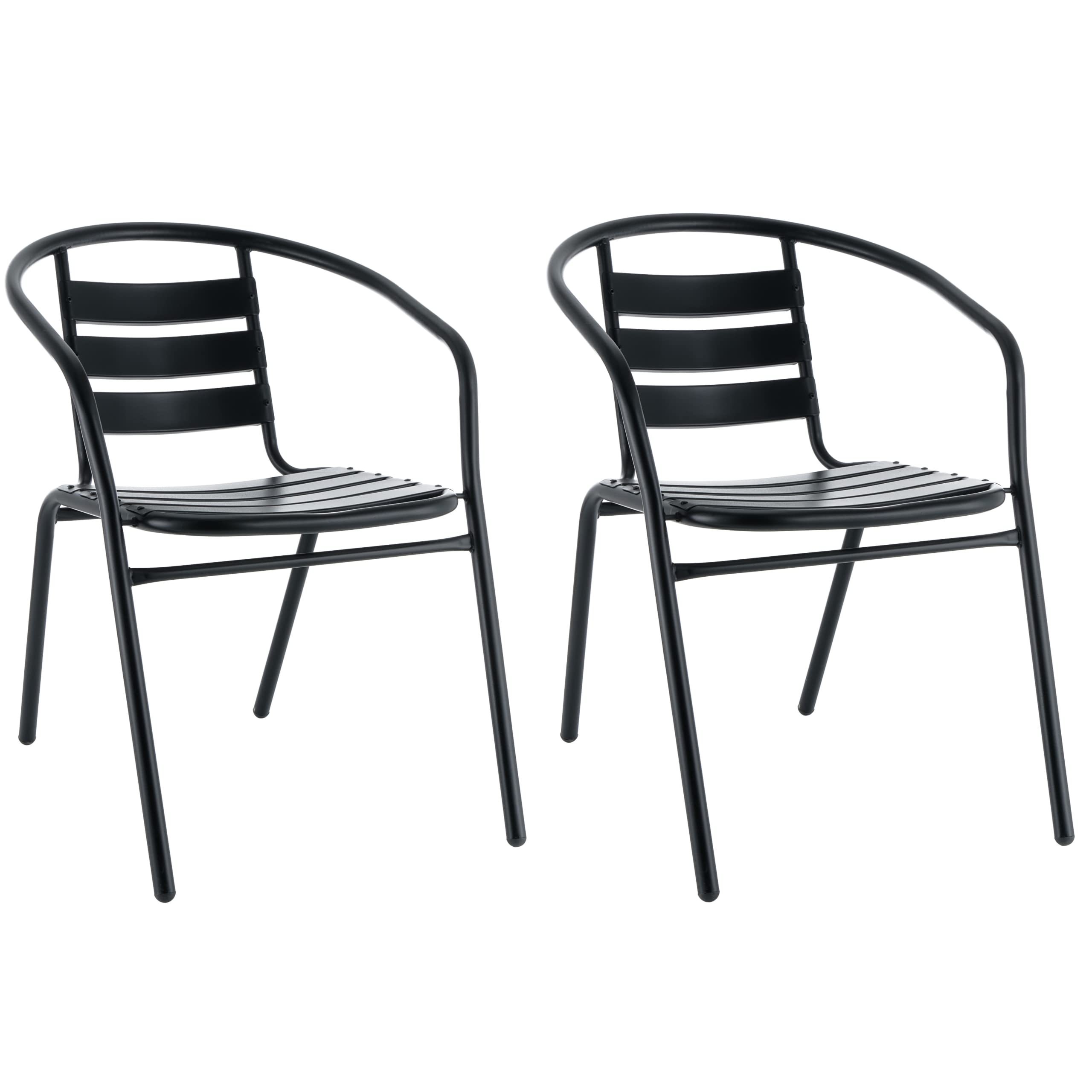 Image of Baroni Home Garden Chairs, Outdoor Chairs For Garden, Terrace, Balcony, Veranda, Pool, In Metal, Stackable Chairs, Black Color, 56x55x75 Cm