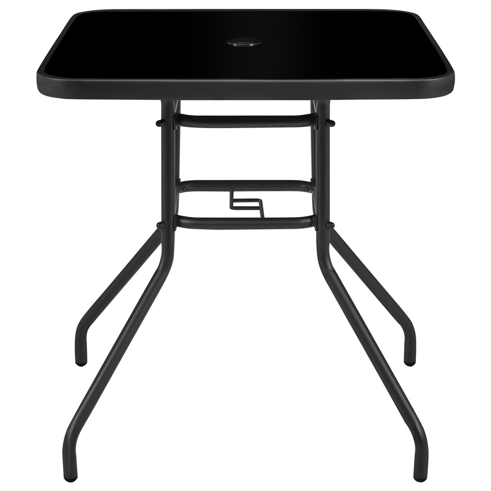 E-shop Costoffs Gartentisch Kaffeetisch für Außenbereich Beistelltisch aus Glas und Metall Bistrotisch mit Schirmloch Terrassentisch Balkontisch