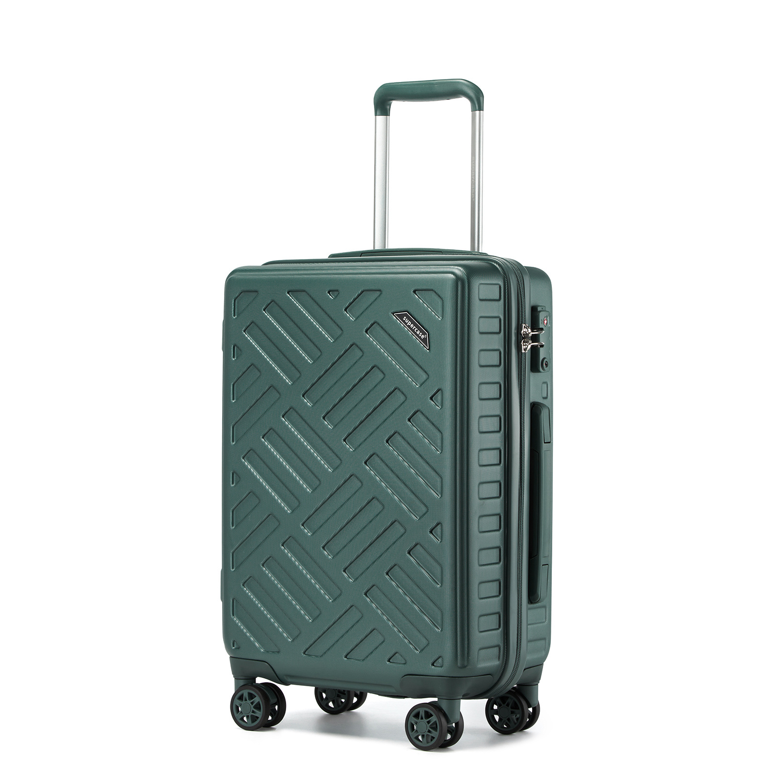 Image of 1pc Of 20/24/28inch Green Sleek Geometric Pattern Hard Shell Abs+pc Suitcase With For Effortless Travel Back To School Holiday Gift