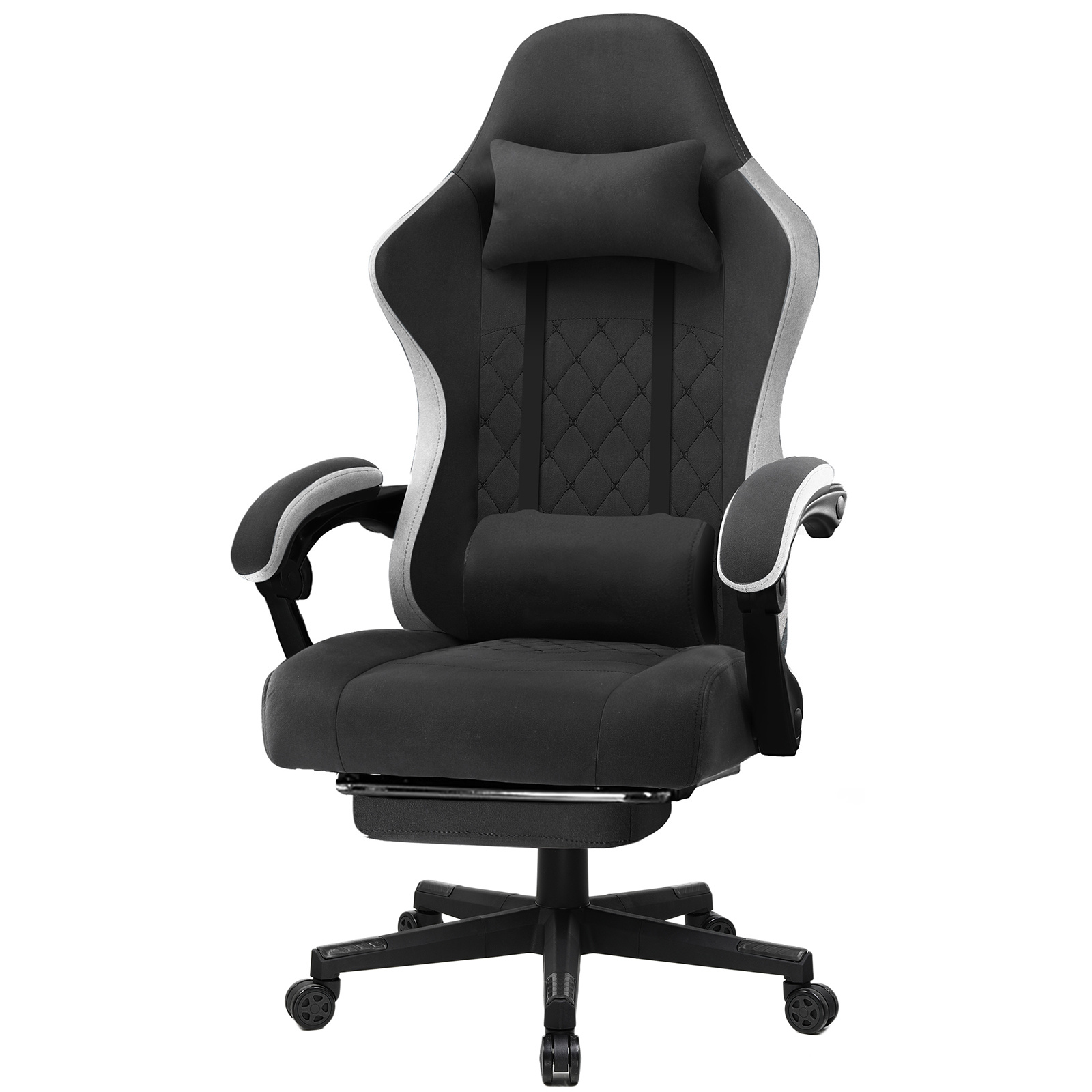 Gaming Chair Ergonomic Gaming Chair Desk Chair With Fabric Surface, Spring Seat Cushion, Armrests And Footrest