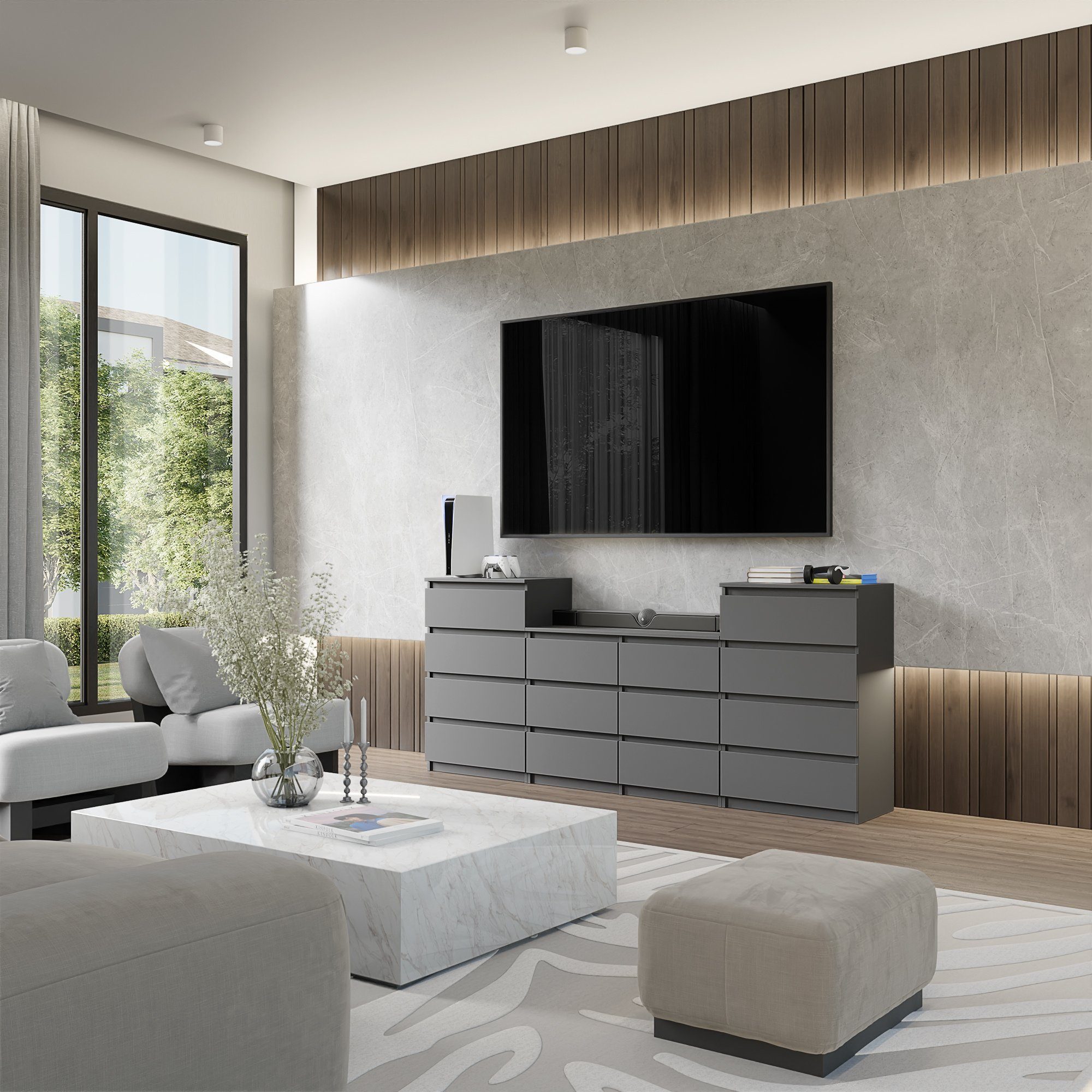 Chest Of Drawers / Sideboard With 14 Drawers (4+6+4) - 220x92/71x33
