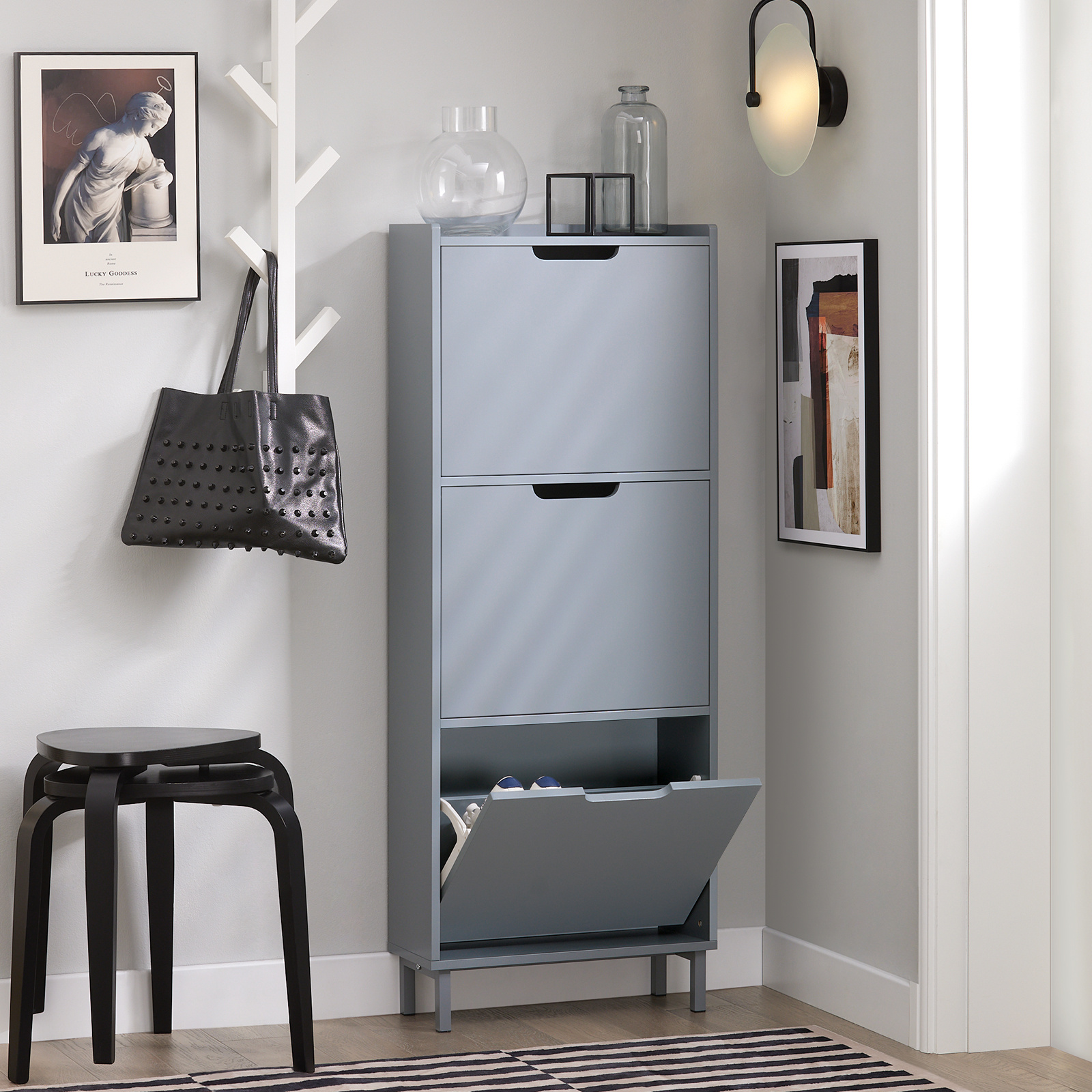 TEMU 1 pezzo Mobili d' Coperchi a Scomparsa, Armadio per Scarpe Moderno, Riposascarpes Stretto per o Corridoio 50x19x129cm Grigio - GTS262-I-IH