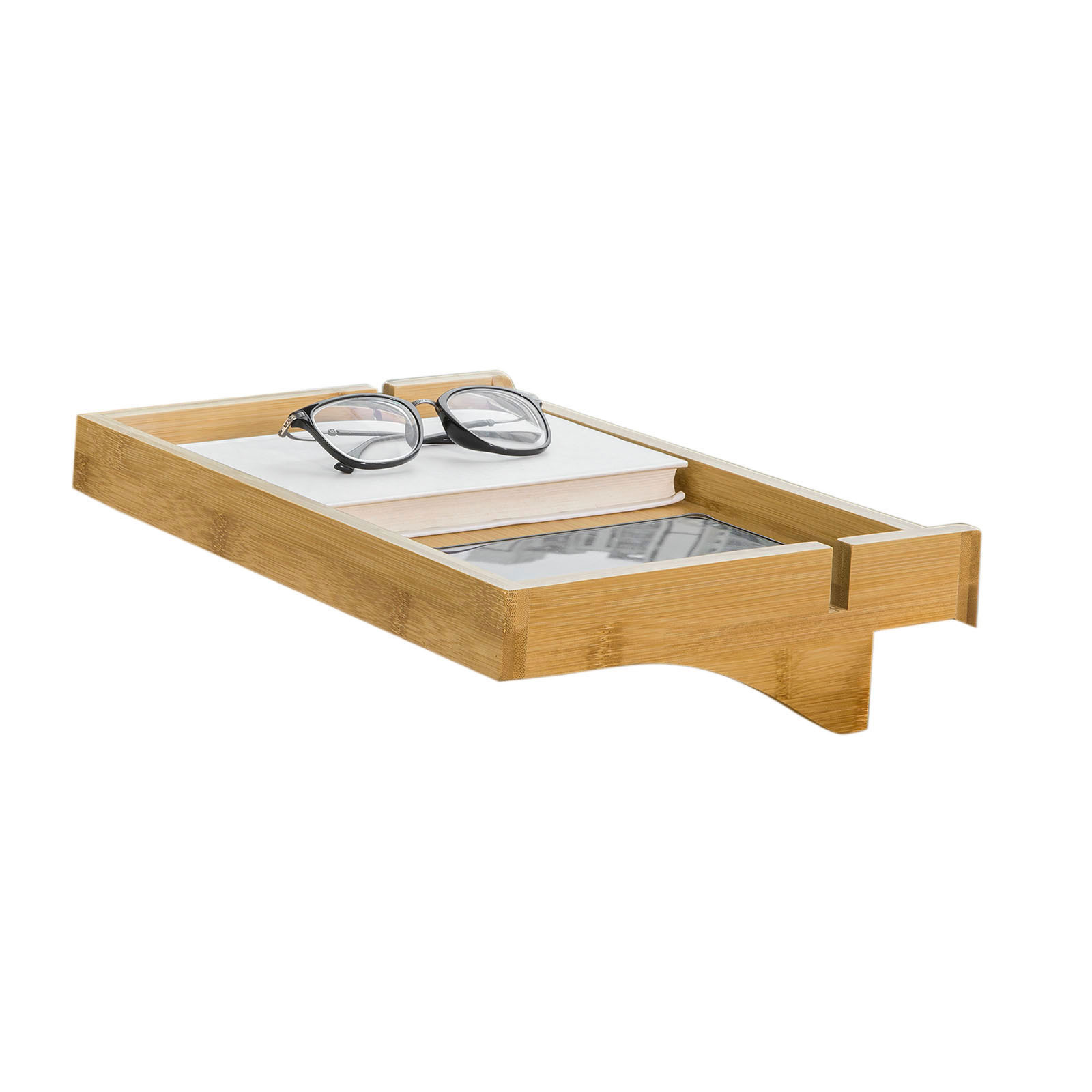 TEMU 1pc Tablette de lit Amovible à encoches câbles - Plateau en Bambou pour Livres, Smartphones & Lunettes - Adapté aux Cadres de lit de 1-3cm