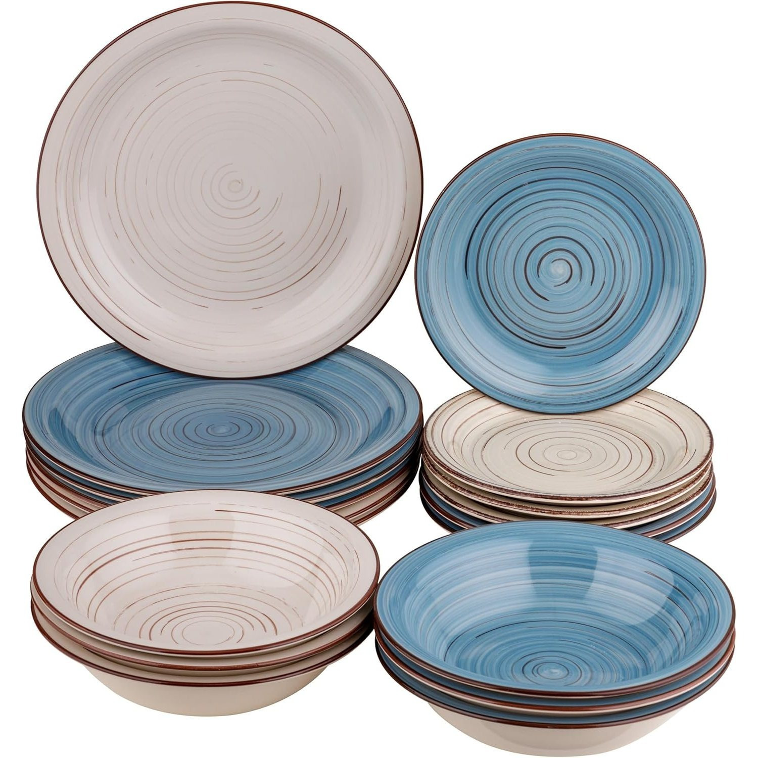 Baroni Home 18-piece Ceramic Plate Set, Decorated Tableware For 6 People, Base Plate, Top Plate, Fruit Or Dessert Plate, Patterns