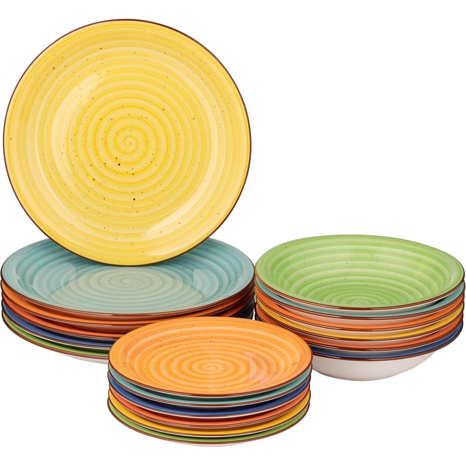 Baroni Home 18-piece Ceramic Plate Set, Decorated Tableware For 6 People, Base Plate, Top Plate, Fruit Or Dessert Plate, Patterns