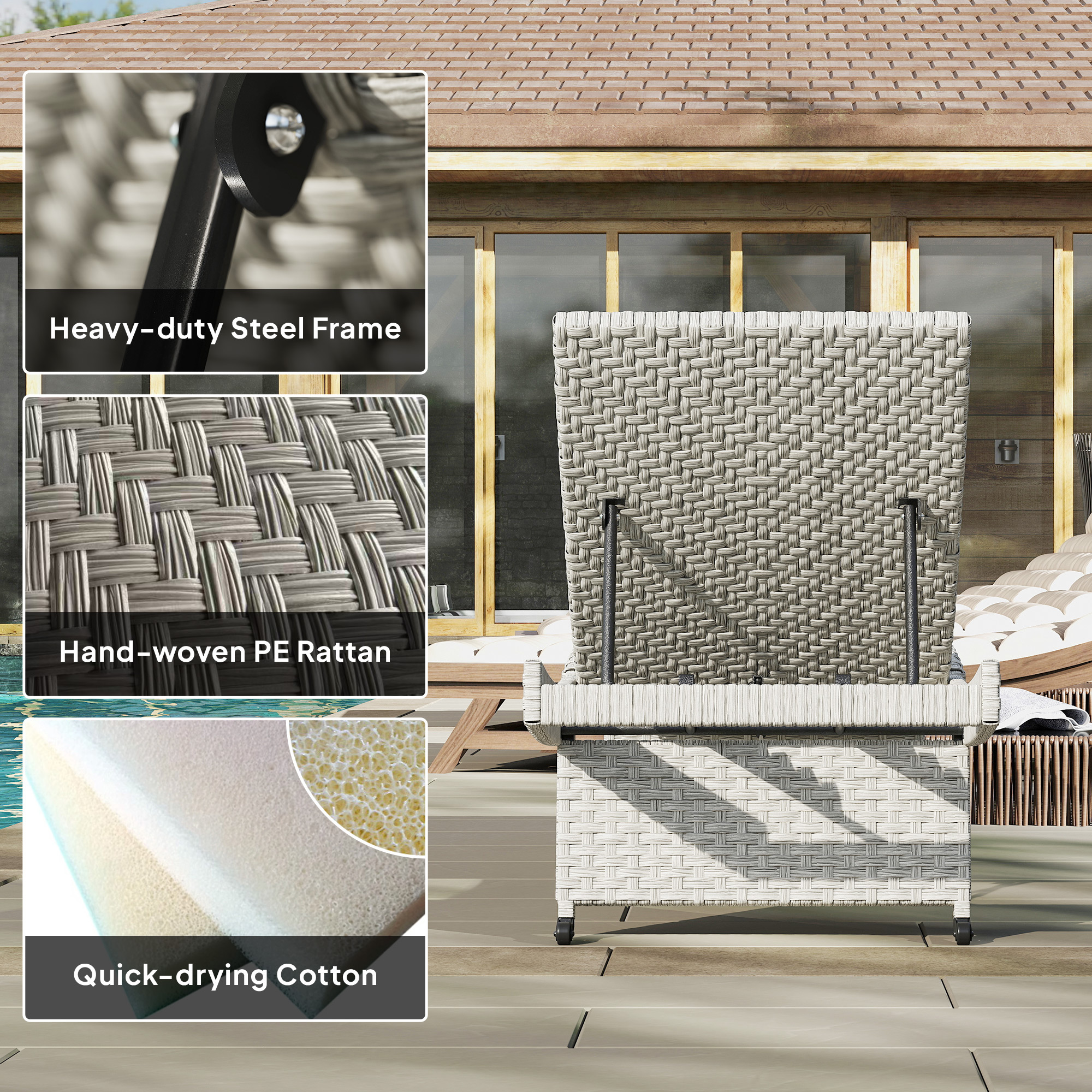 Outsunny Outdoor PE Rattan Wicker Sun Chaise Lounger Recliner Garden Chair With 5 Level Adjustable Backrest And 2~17ahc4a75vg01