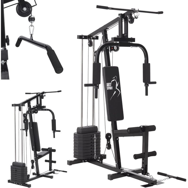 E-shop ProfiGym 2000 mit Latzug & Butterflystange, Seilzug & Beinstrecker 9 Gewichte mit 40kg Multistation Krafttraining Zuhause