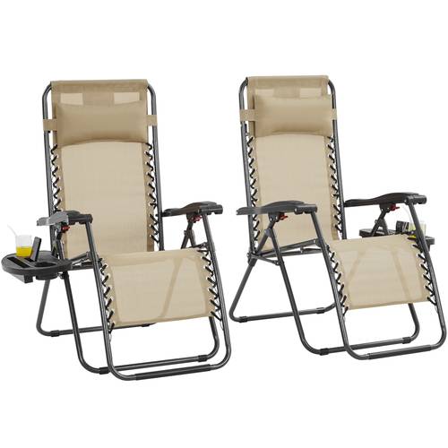 2pcs zero gravity chair foldable patio chair outdoor 65cm 72cm lounge camping chair with padded pillow armrest footrest black beige grey navy blue for outdoor use only