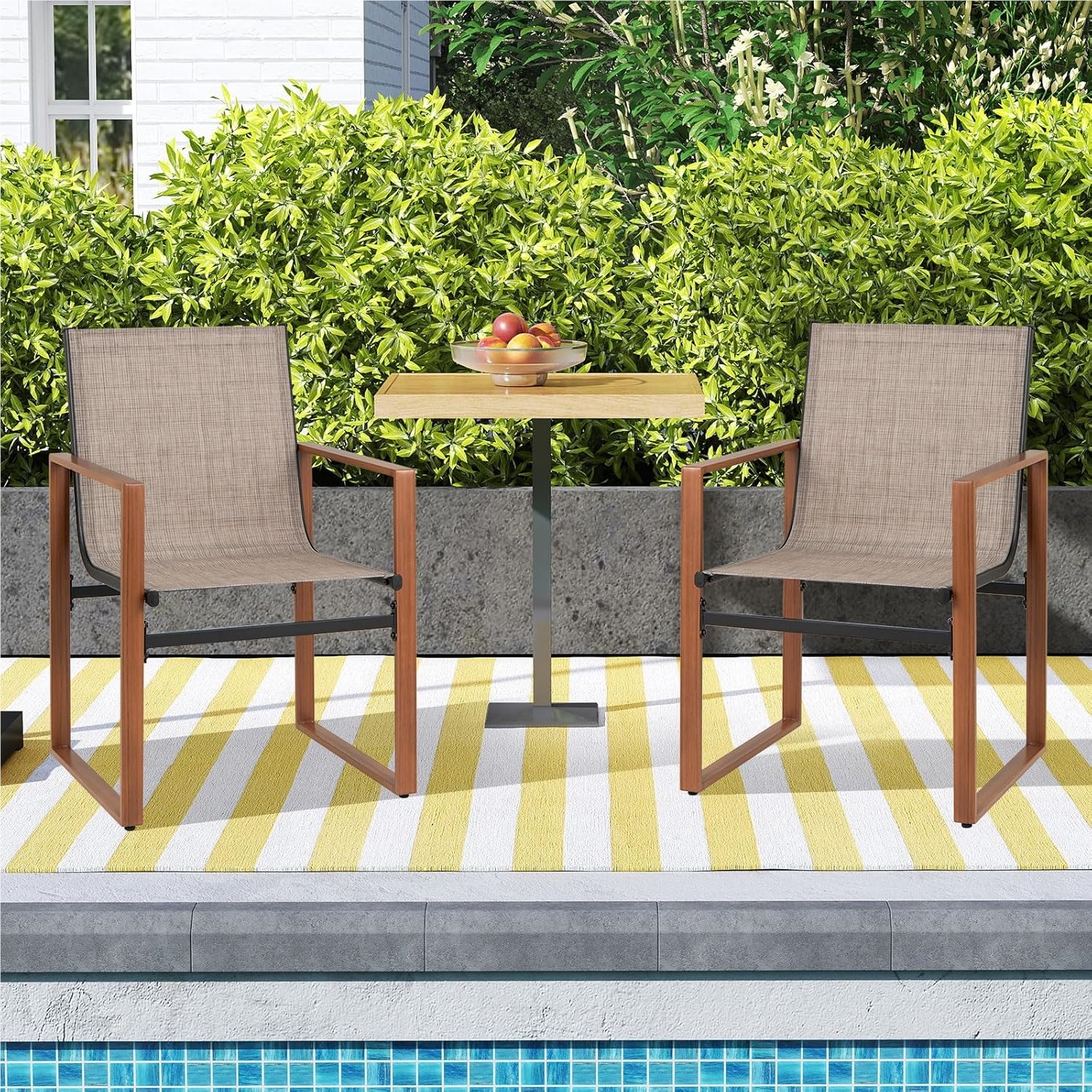 Image of 2pcs Garden Chair Set, Terrace Chairs With Breathable Seat And Metal Frame, Balcony Chairs, Outdoor Chairs Loadable Up To 150 Kg, For Garden, Balcony, Veranda (brown)