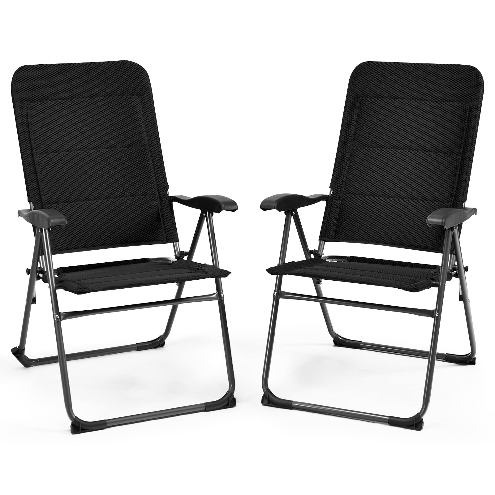 Image of Set Of 2 Garden Chairs, Folding Chairs With 7-position Adjustable Backrest, Foldable Balcony Chairs, High Back, Breathable, Padded, Outdoor Chairs For Garden, Terrace, Backyard, Black