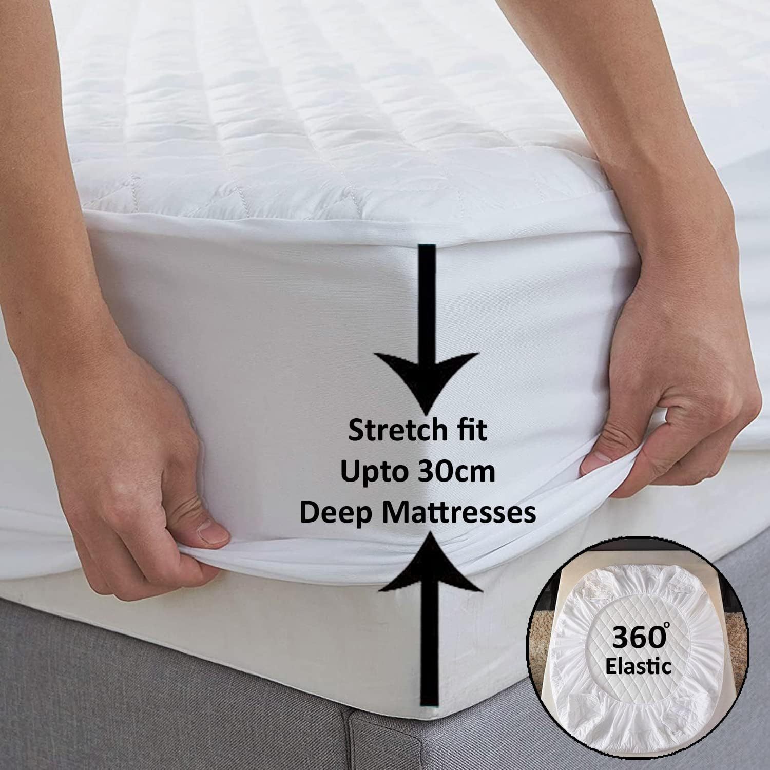 TEMU Mattress Protector Waterproof Quilted Mattress Protector 30cm Deep Pockets