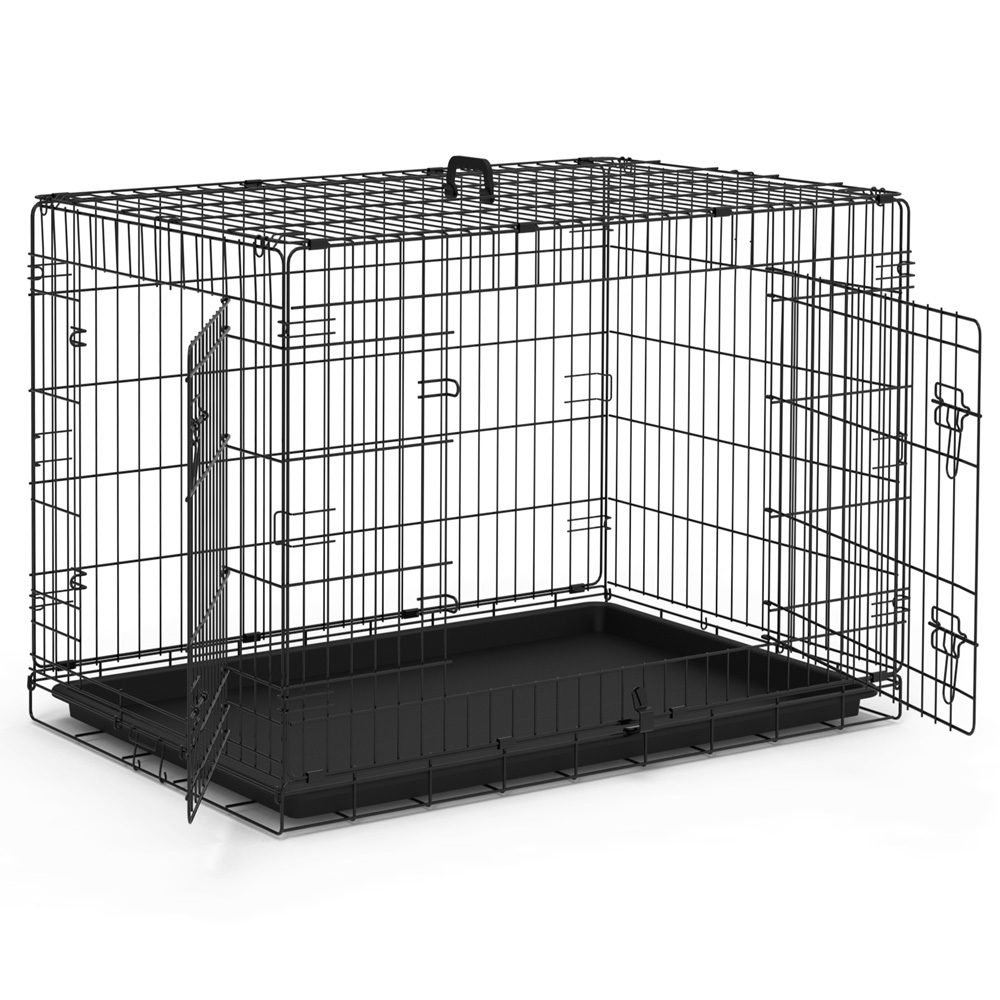 TEMU VOUNOT Cage Pliable pour Chien Métal avec 2 Portes Verrouillables Plateau Amovible et Sécurisée pour Transport et Maison Noir