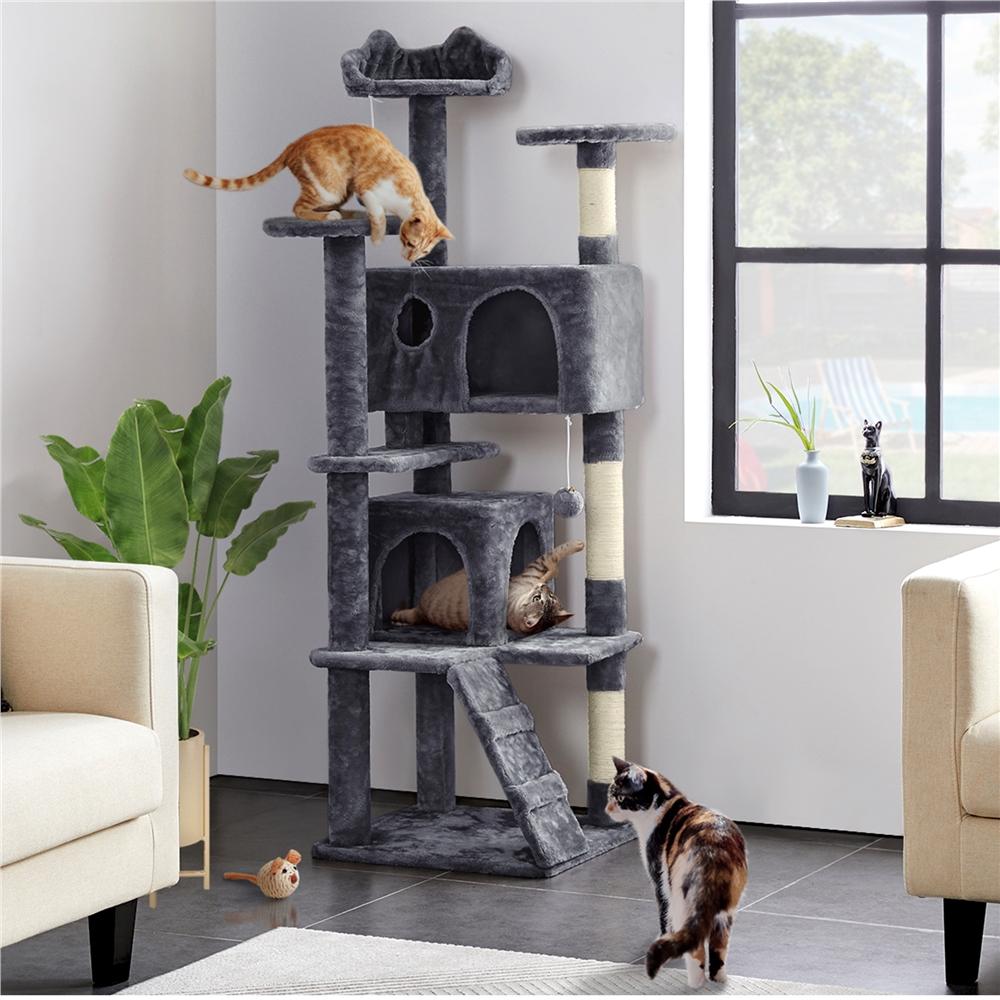 E-shop Costoffs Kratzbaum 158 cm mit 2 Katzenhöhlen 3 Aussichtsplattformen & 1 Leiter & 3 Sisalstämme & 2 Hängenden Plüschbälle Katzenbaum
