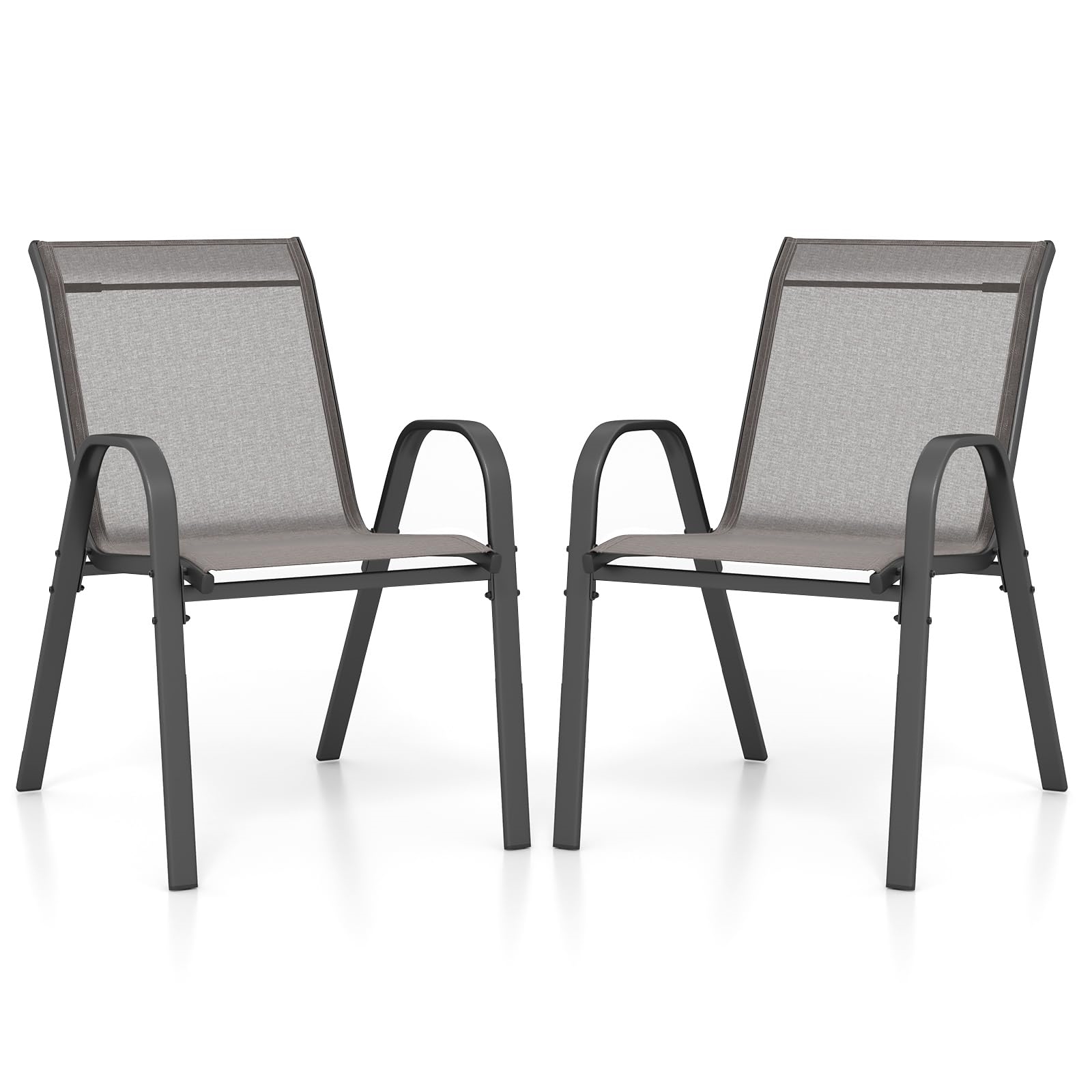 2pcs Set Garden Chairs Stackable, Stackable Chairs Made Of And Metal Frame, Terrace Chairs With Armrests, Balcony Chairs Loadable Up To 150 Kg, 56 X 70 X 84 Cm, Grey