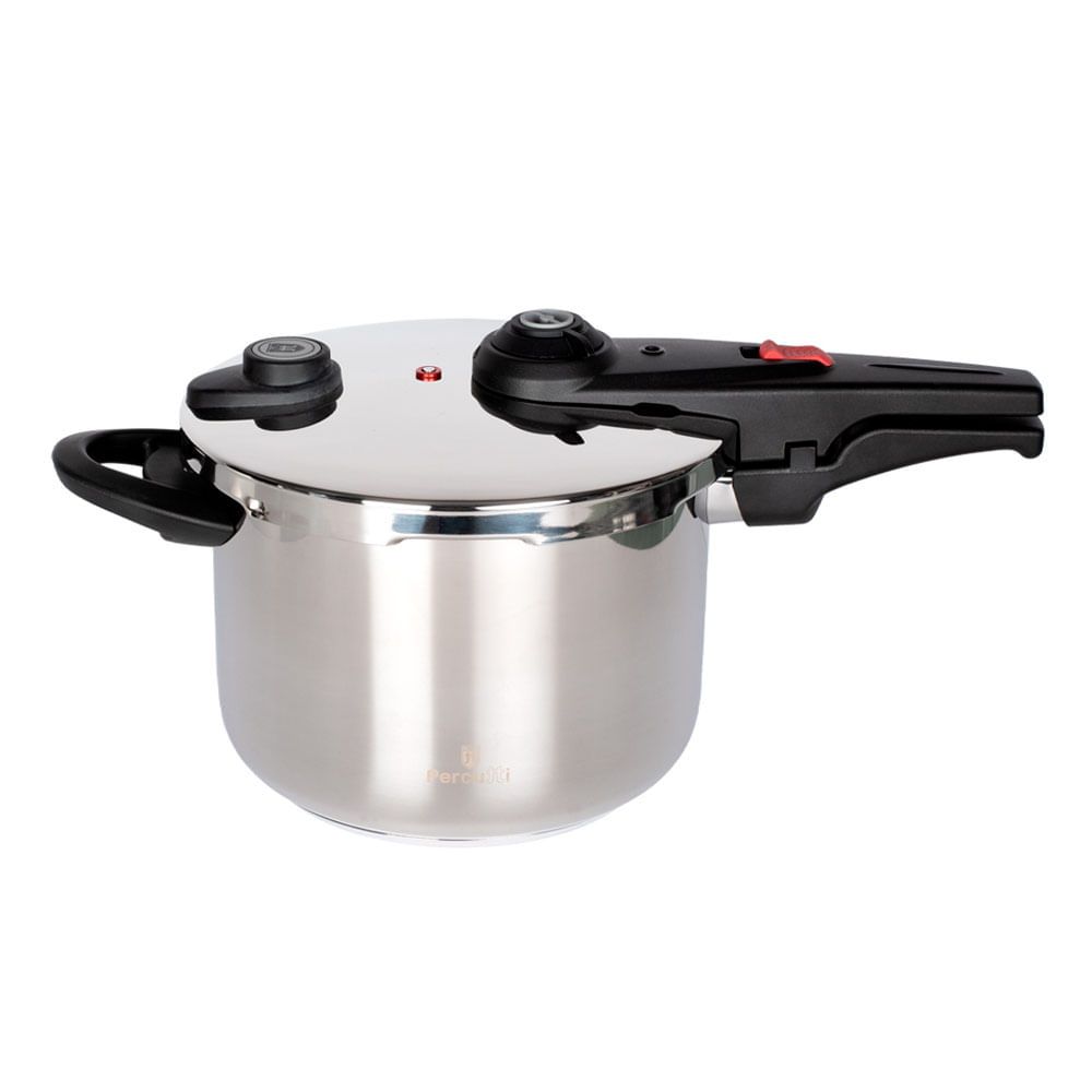 TEMU Olla a Presión 6 Litros Percutti 22cm – Acero Inoxidable, 2 Niveles de Cocción, Válvula de Seguridad