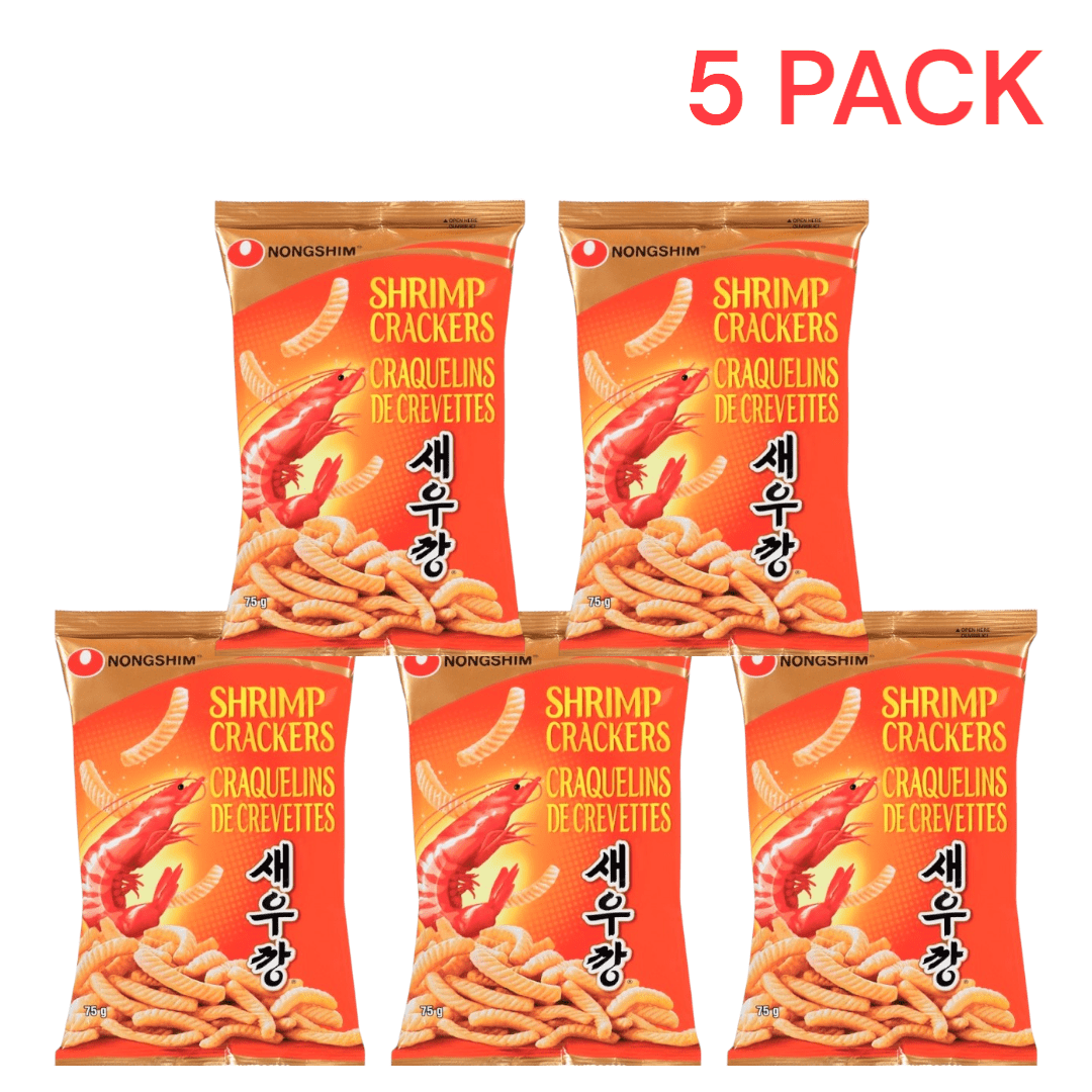 5-pack Nongshim Shrimp Crackers, 5×75g – Crispy Delight With Spicy Flavor, Ideal For Asian Snack Lovers