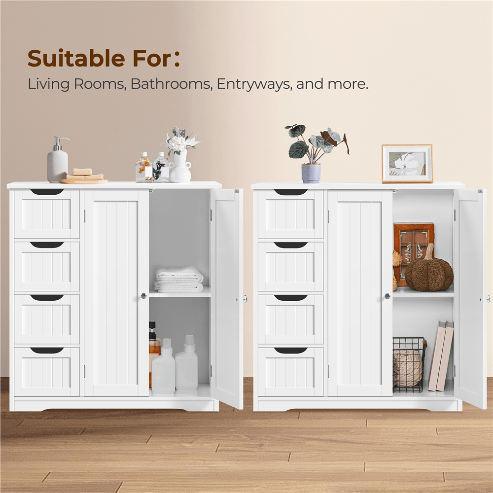 Image of Costoffs Bathroom Cabinet With 4 Drawers & 2 Doors Bathroom Cabinet Floor Cabinet Standing Shelf For Living Room/hallway/kitchen 81 Cm L × 30 Cm W × 82.5 Cm H