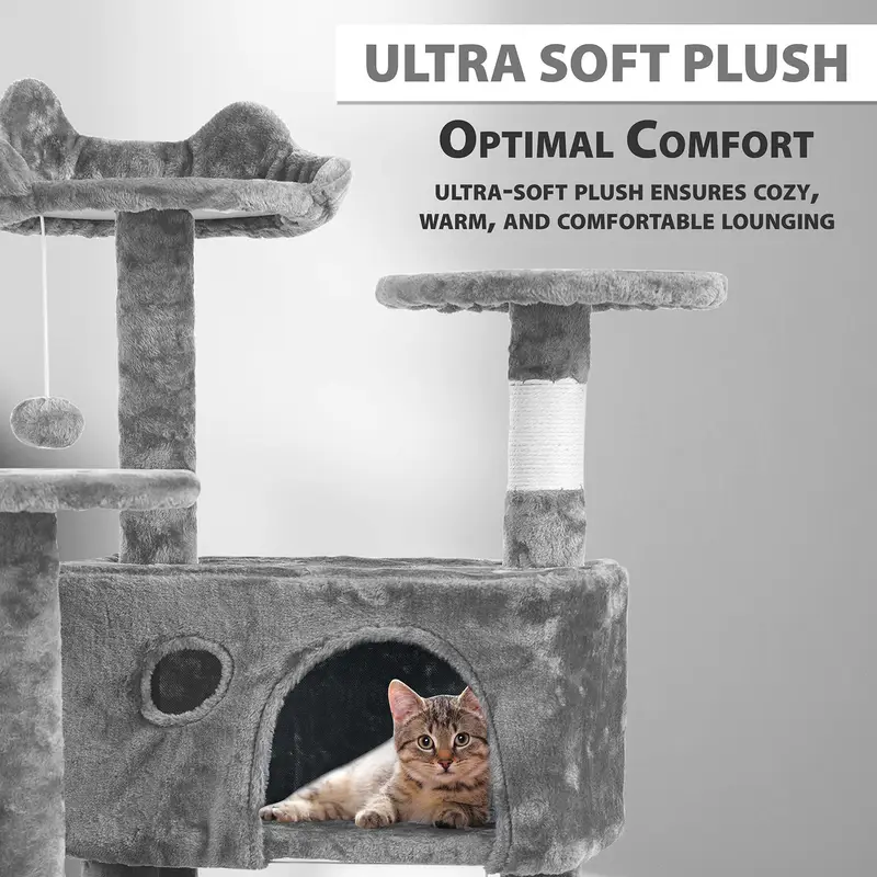 de de gato de 138 cm - de atividades de vários níveis com postes de arranhar, apartamentos, e plataformas - casa de escalada de gato resistente para interno e plataformas para gatos Detalhes do produto 5