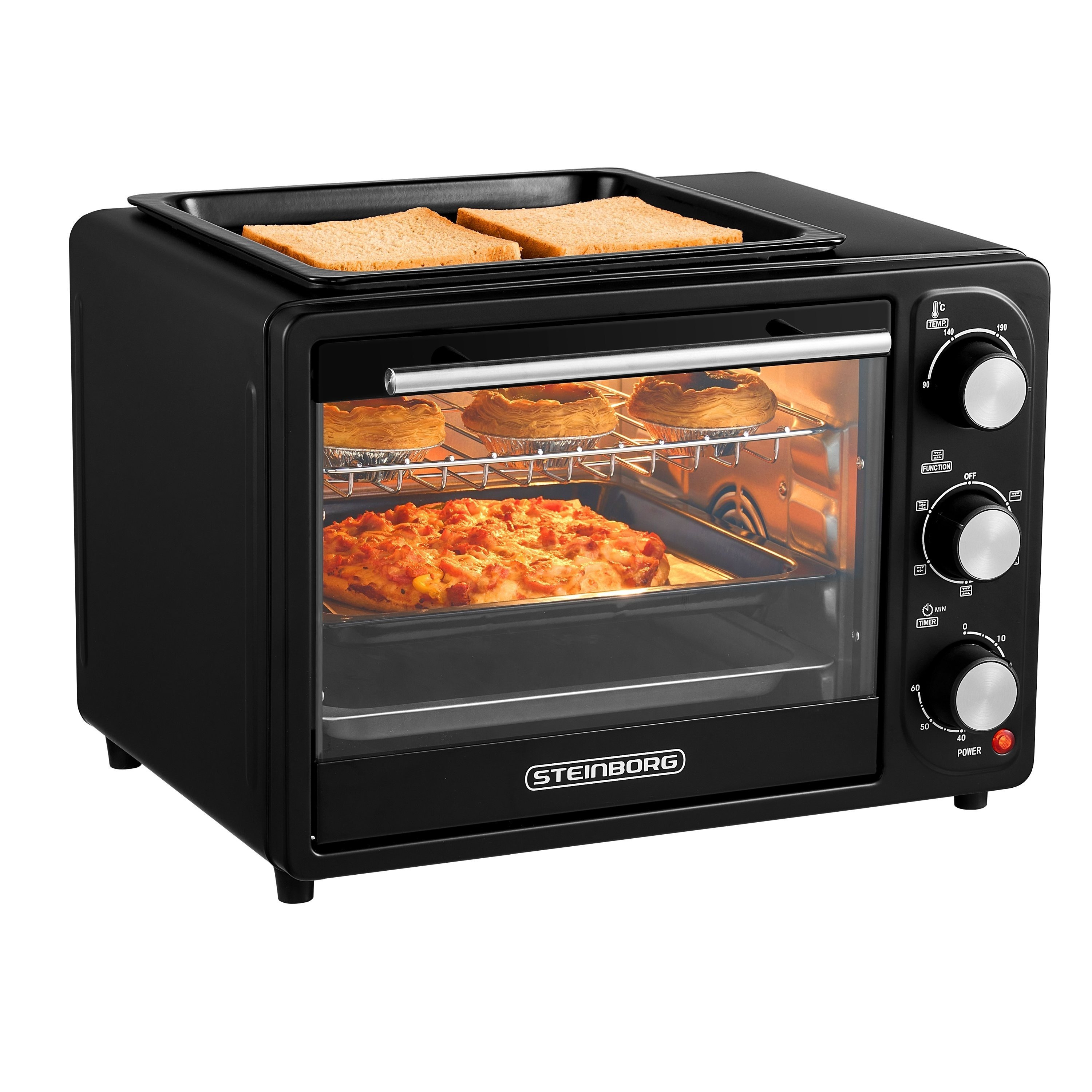 TEMU Mini Oven With Grill Plate 20 , Pizza Oven, 3in1 Oven, Mini Oven, Mini Oven, Crumb Tray, Top/bottom Heat, Circulating Air, 60 Min Timer, 1.300