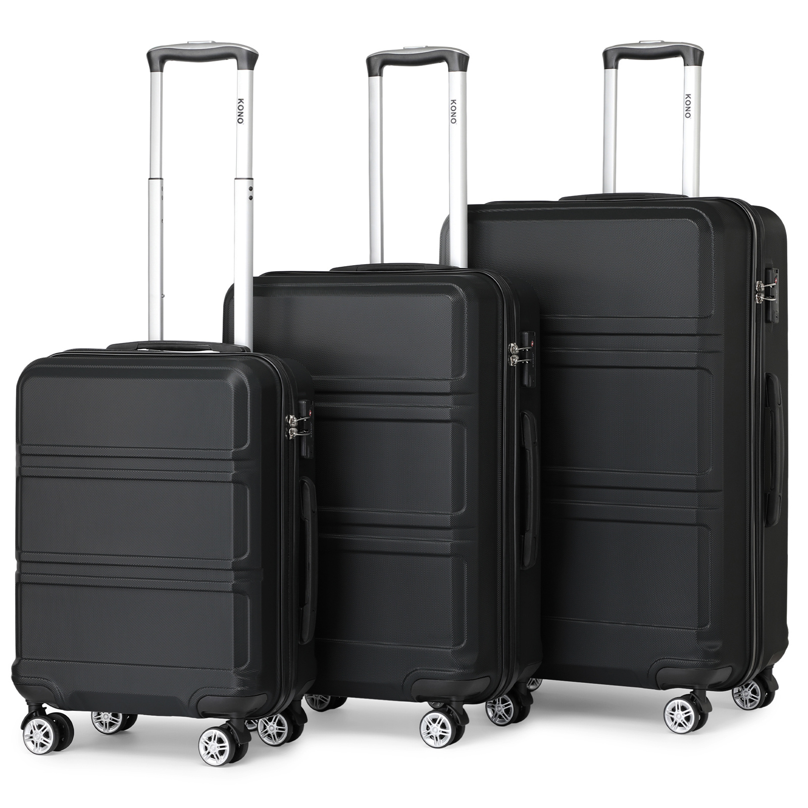 TEMU Ensemble de 3 valises noires de 20/24/28 pouces, bagage à main sur chariot, valise de voyage, coque rigide, bagage cabine, 4 roues, cadenas à